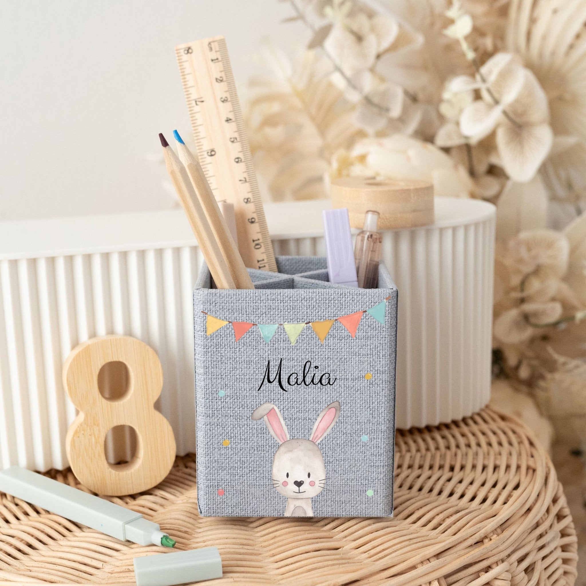 Stiftebecher Canvas personalisiert - Tier Girlande Aquarell - wunderwunsch