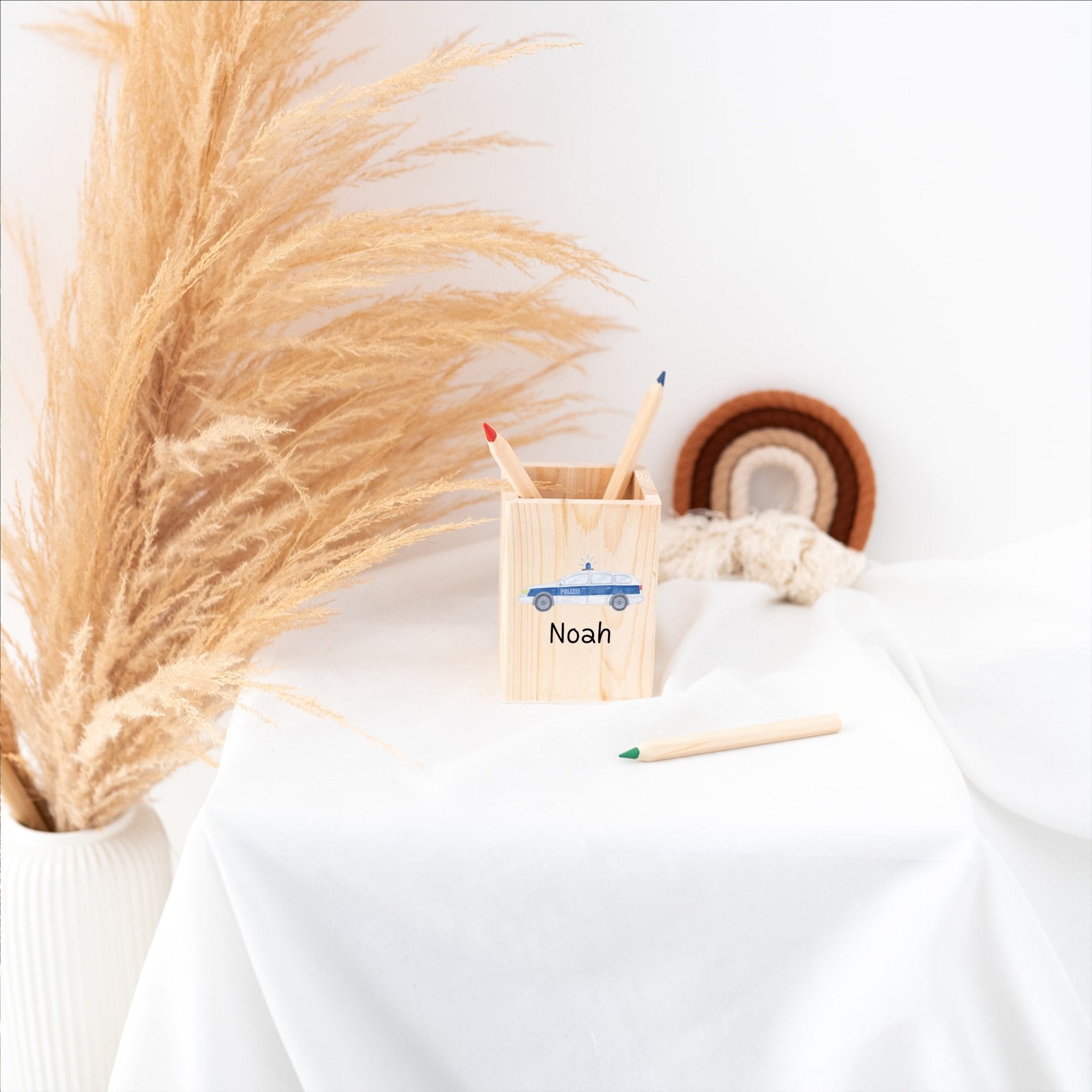 Stiftebecher Holz personalisiert - Fahrzeug Aquarell - wunderwunsch