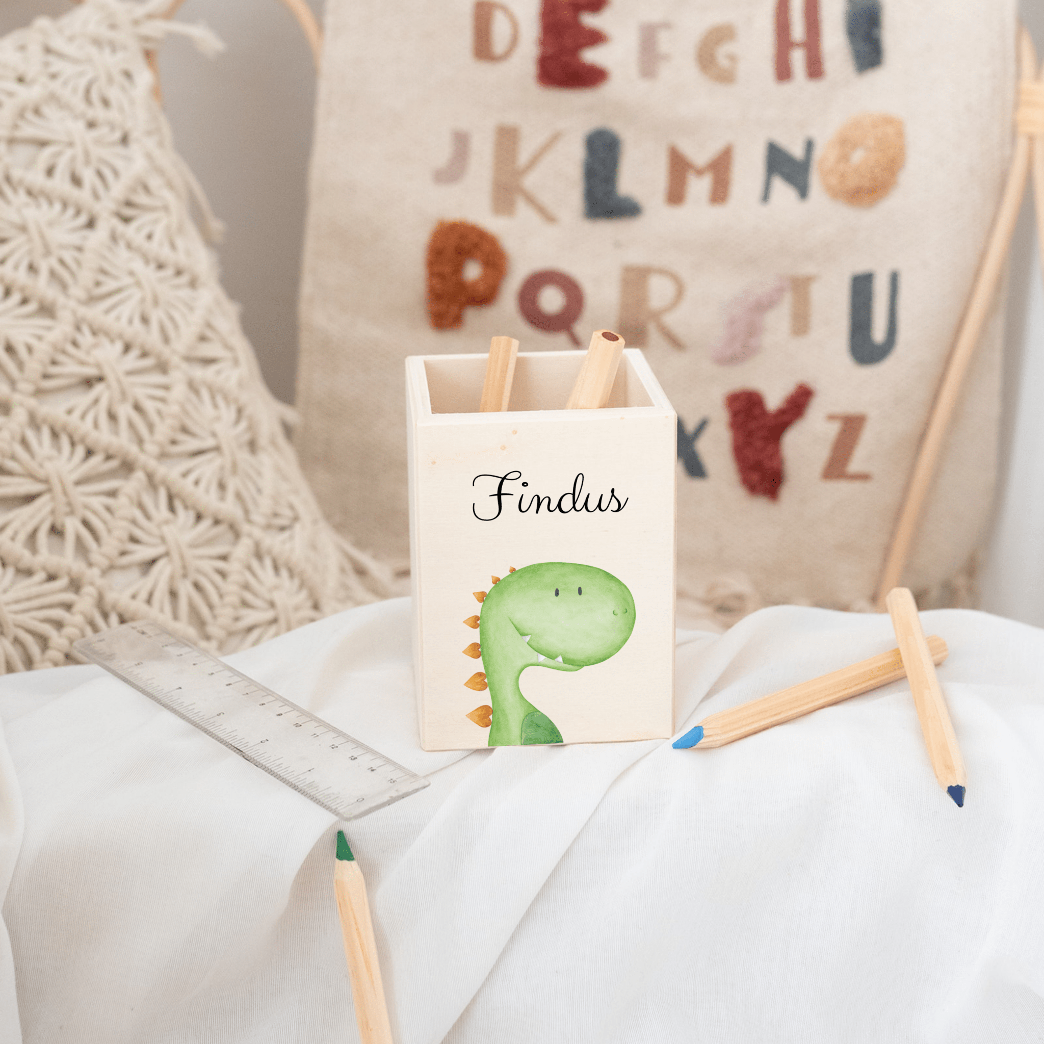 Stiftebecher Holz personalisiert - Tier Aquarell - wunderwunsch