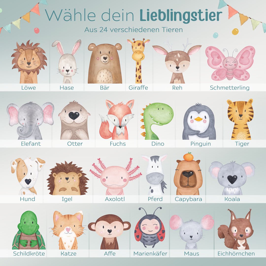 Stiftebecher Holz personalisiert - Tier Girlande Aquarell - wunderwunsch