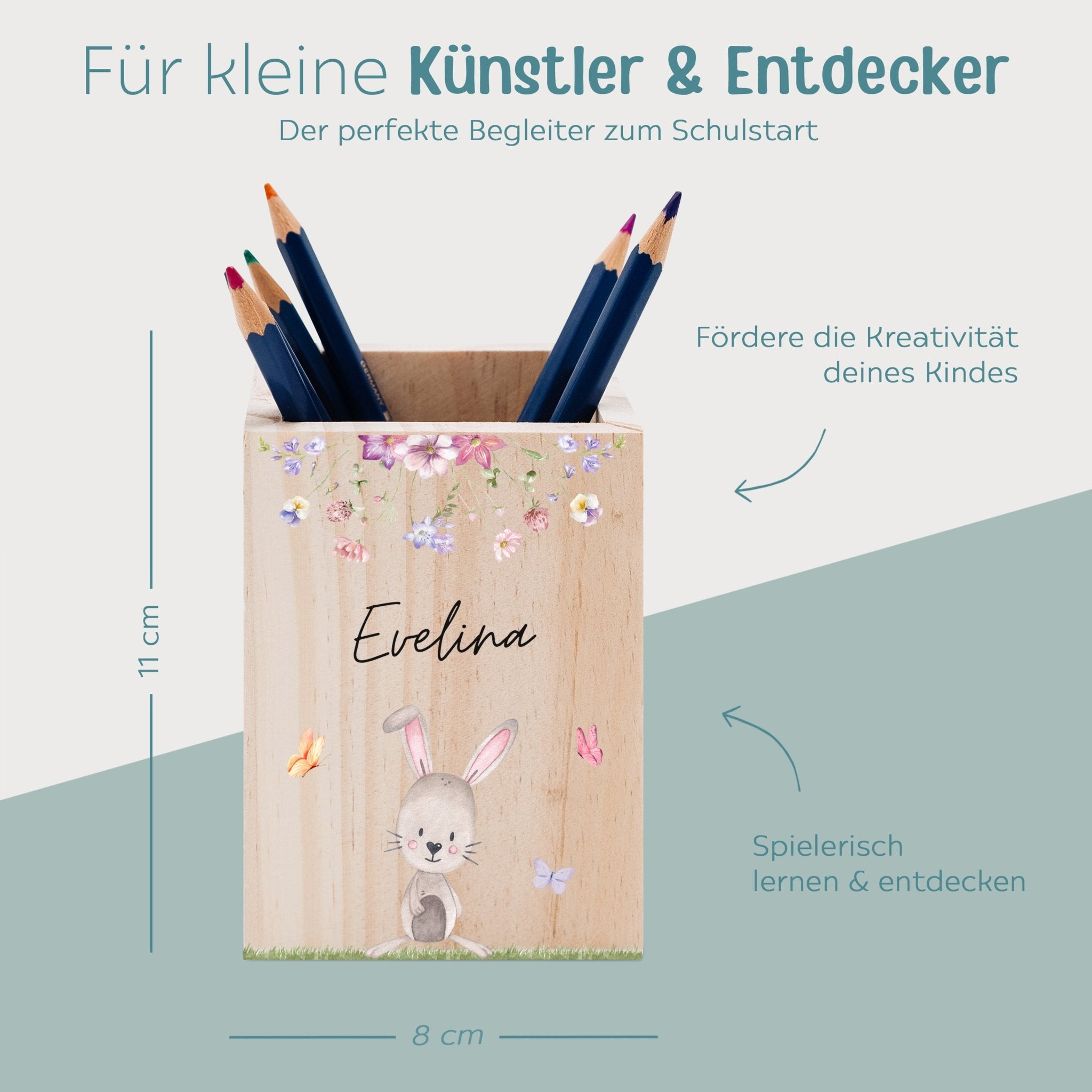 Stiftebecher Holz personalisiert - Tierischer Gartenzauber Aquarell - wunderwunsch