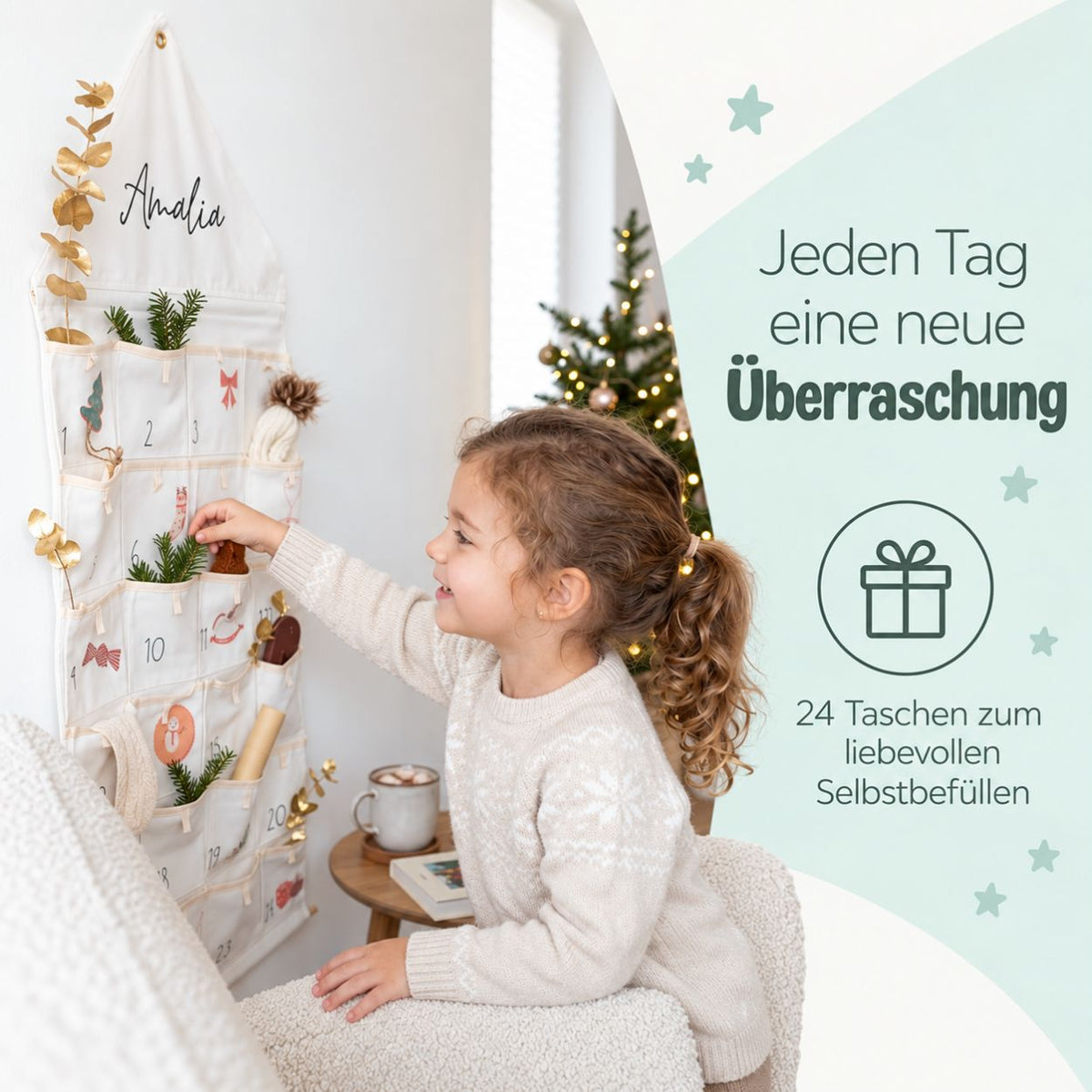 Stoff Adventskalender Haus personalisiert - Mädchen - wunderwunsch