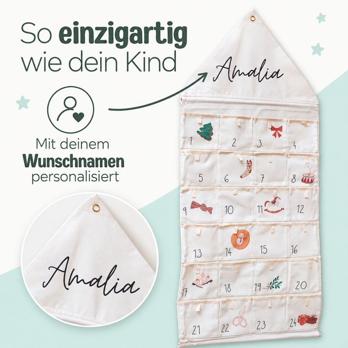 Stoff Adventskalender Haus personalisiert - Mädchen - wunderwunsch