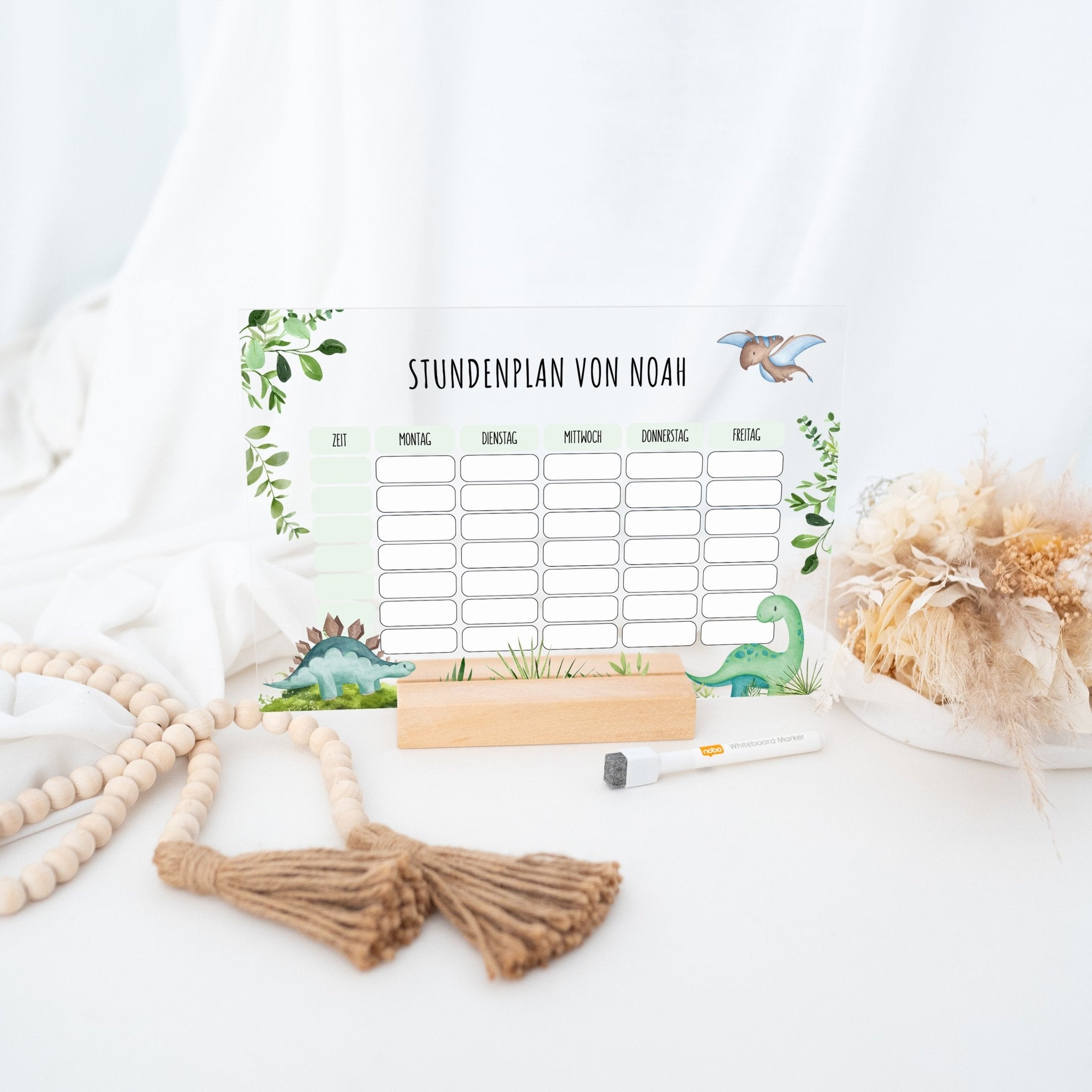 Stundenplan abwischbar personalisiert - Bär und Hase oder Dinos - wunderwunsch