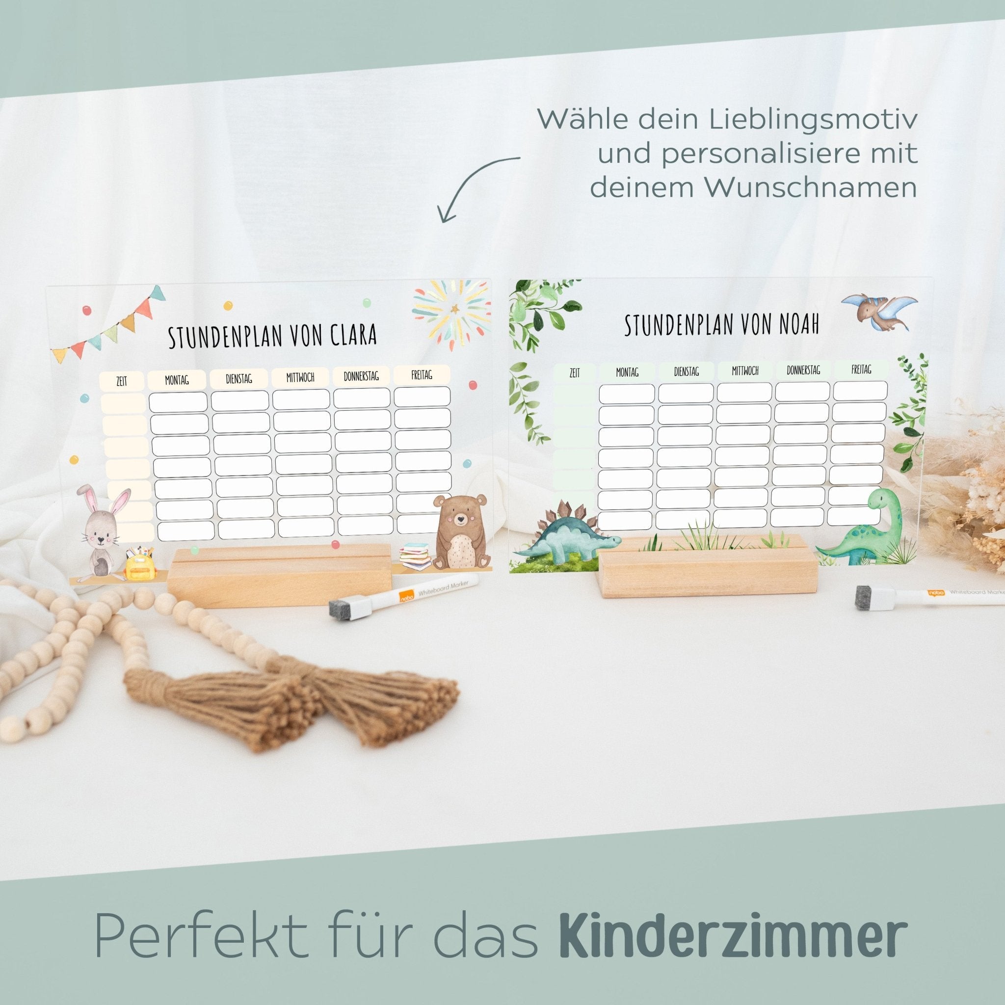 Stundenplan abwischbar personalisiert - Bär und Hase oder Dinos - wunderwunsch