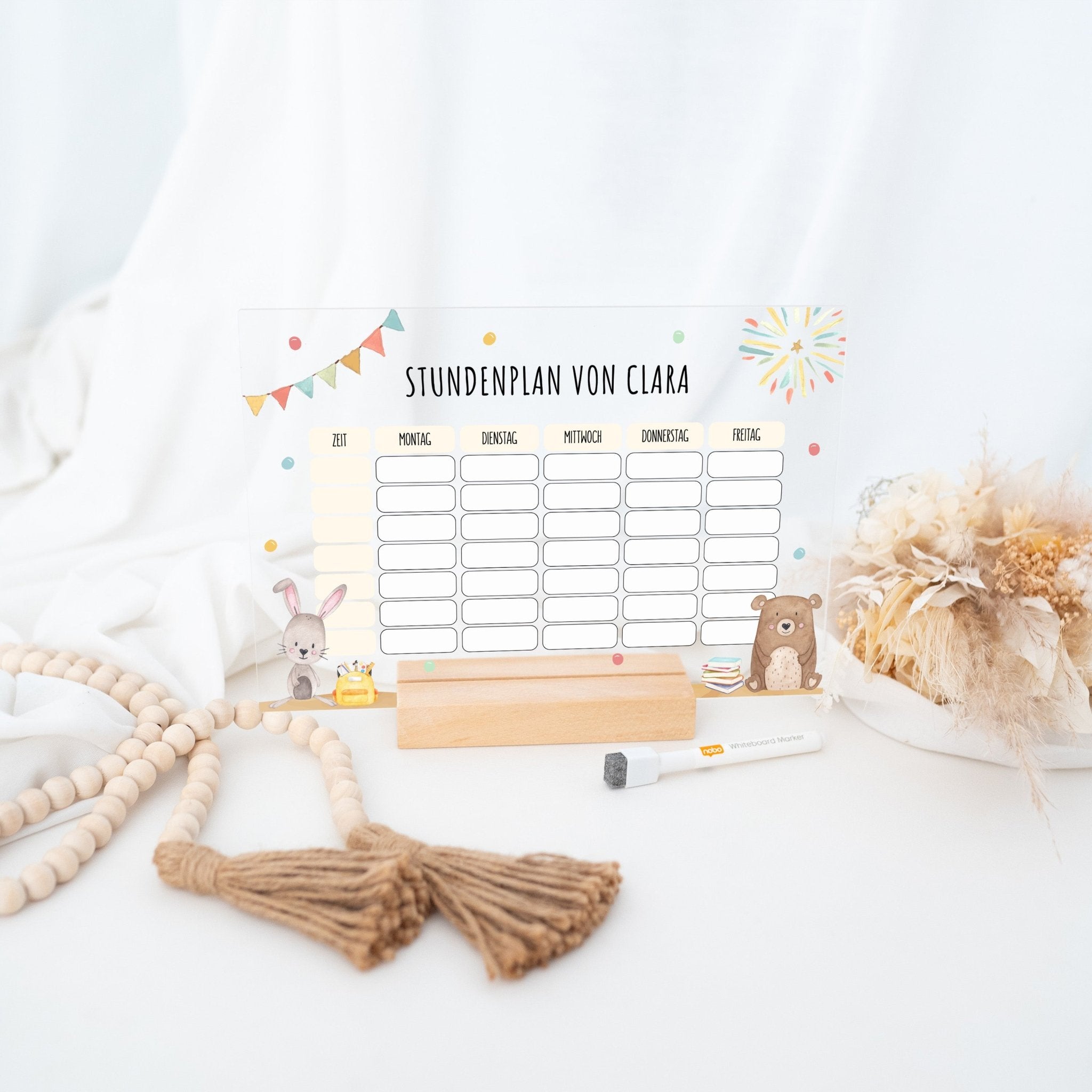 Stundenplan abwischbar personalisiert - Bär und Hase oder Dinos - wunderwunsch