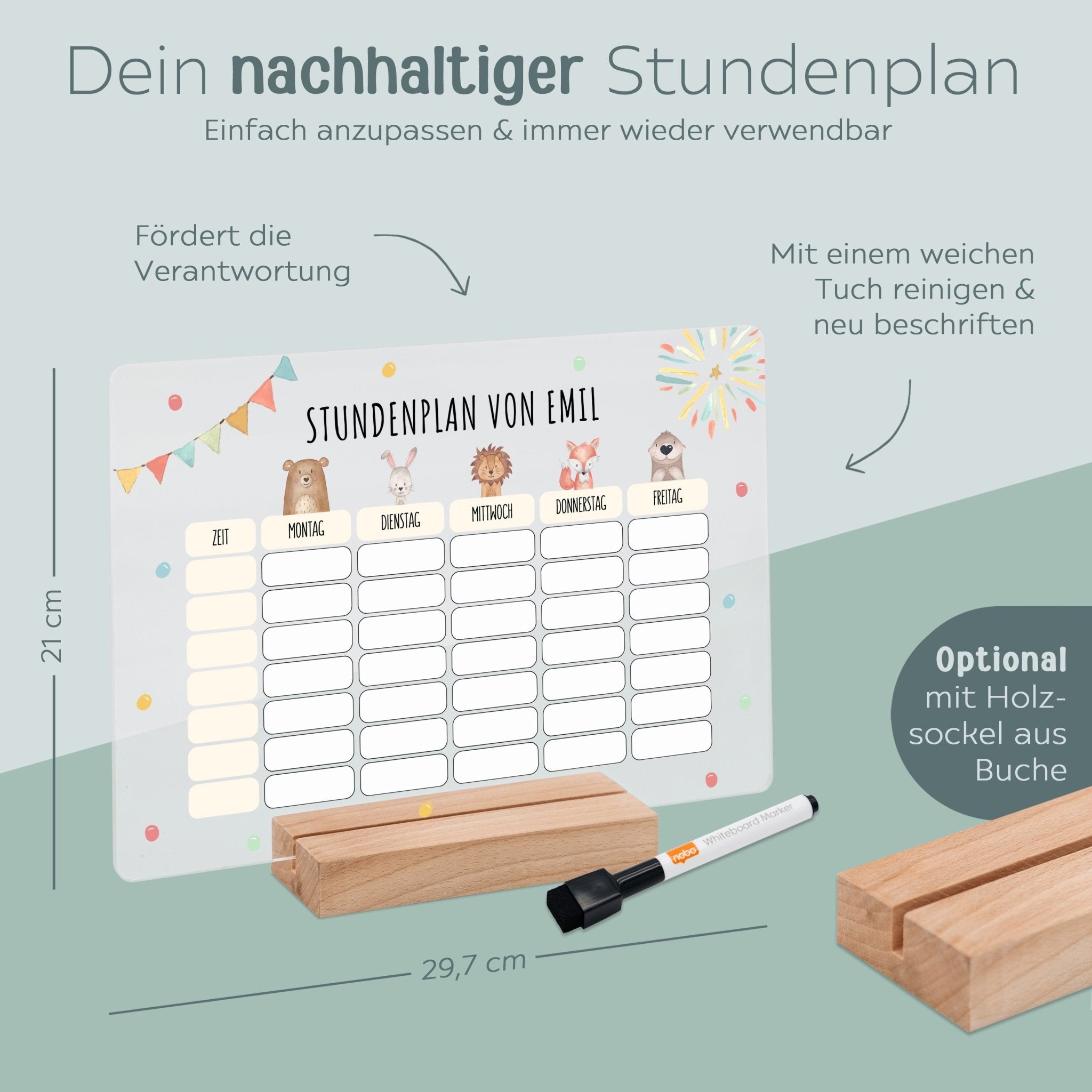 Stundenplan abwischbar personalisiert - Tiere oben Girlande - wunderwunsch