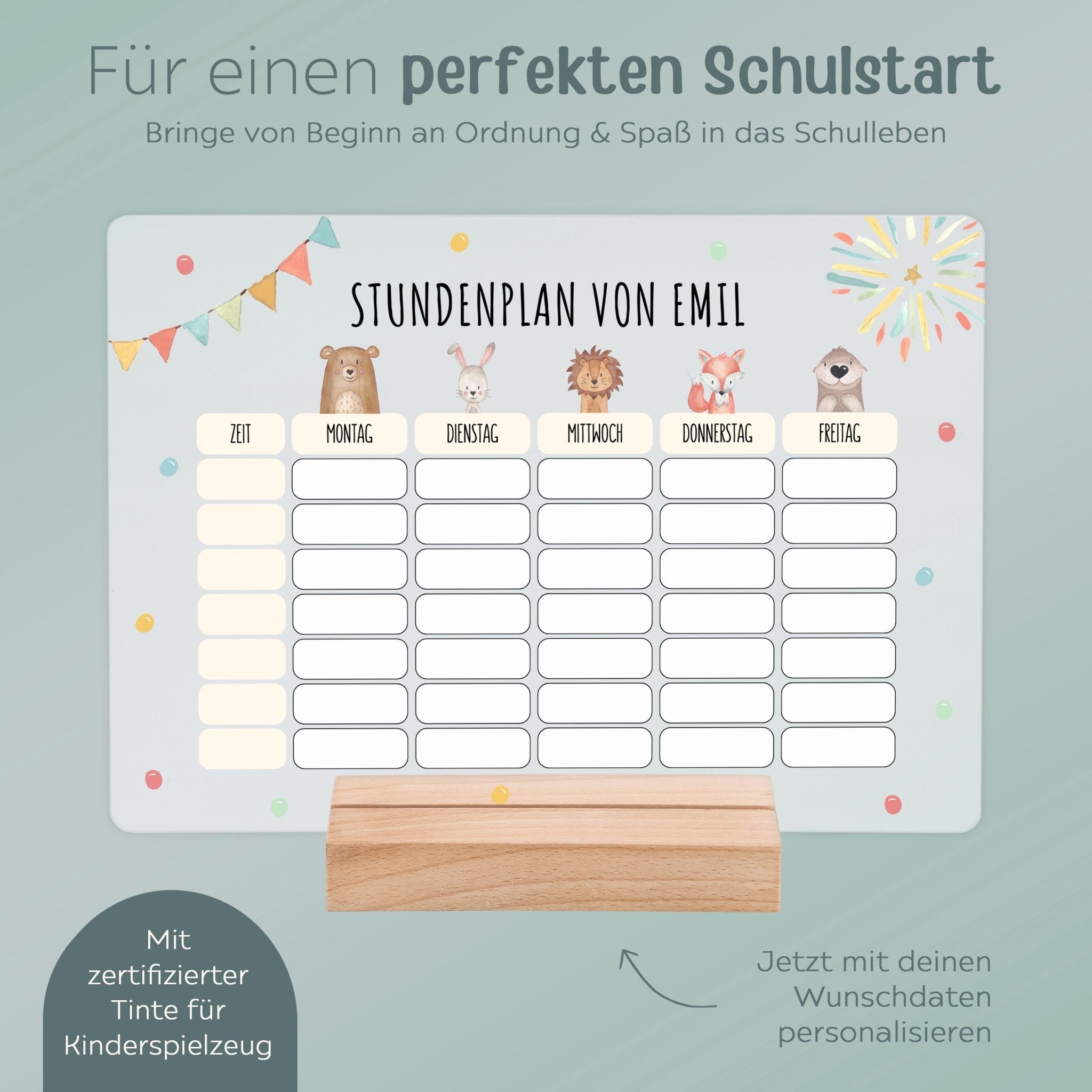 Stundenplan abwischbar personalisiert - Tiere oben Girlande - wunderwunsch