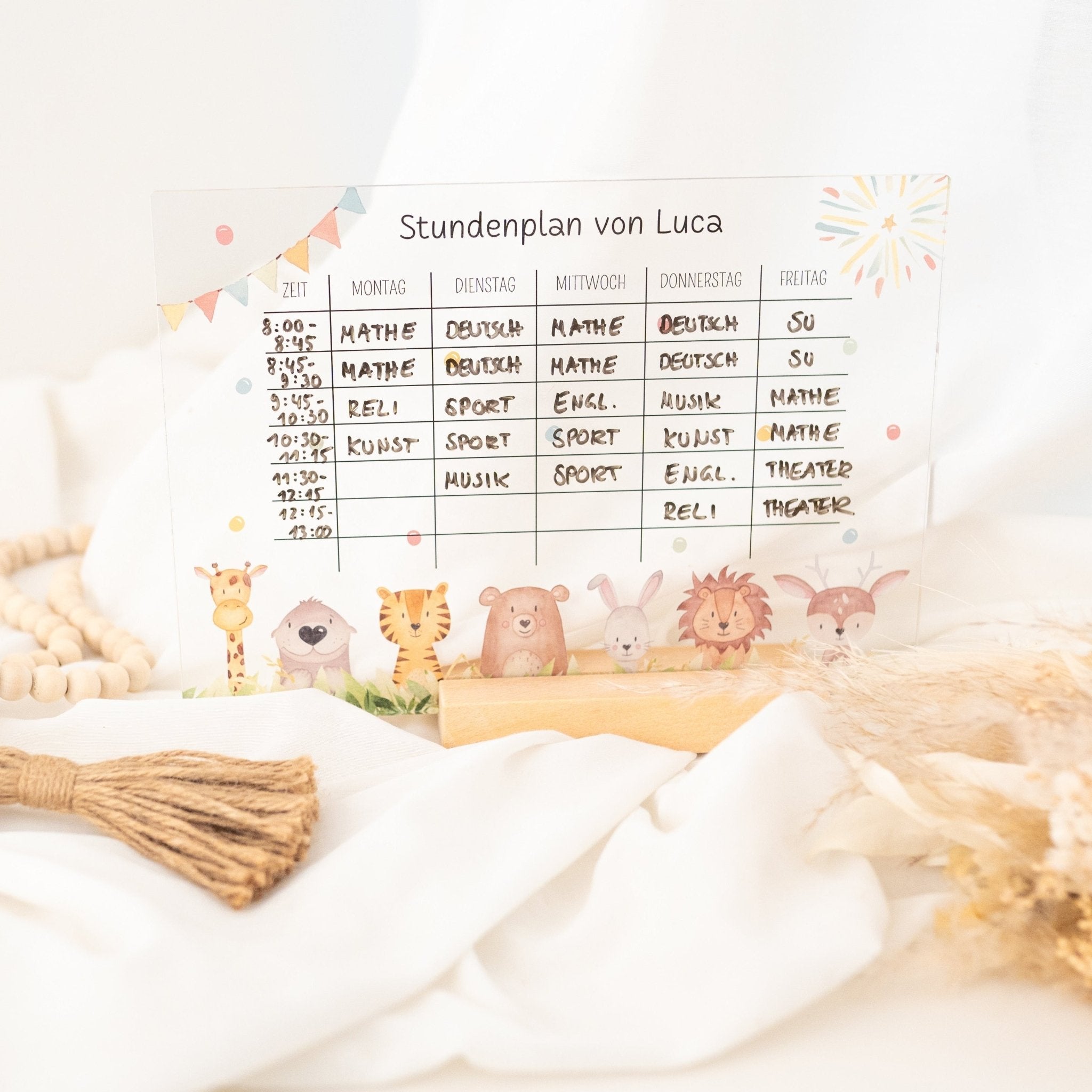 Stundenplan abwischbar personalisiert - Tiere unten Wiese - wunderwunsch