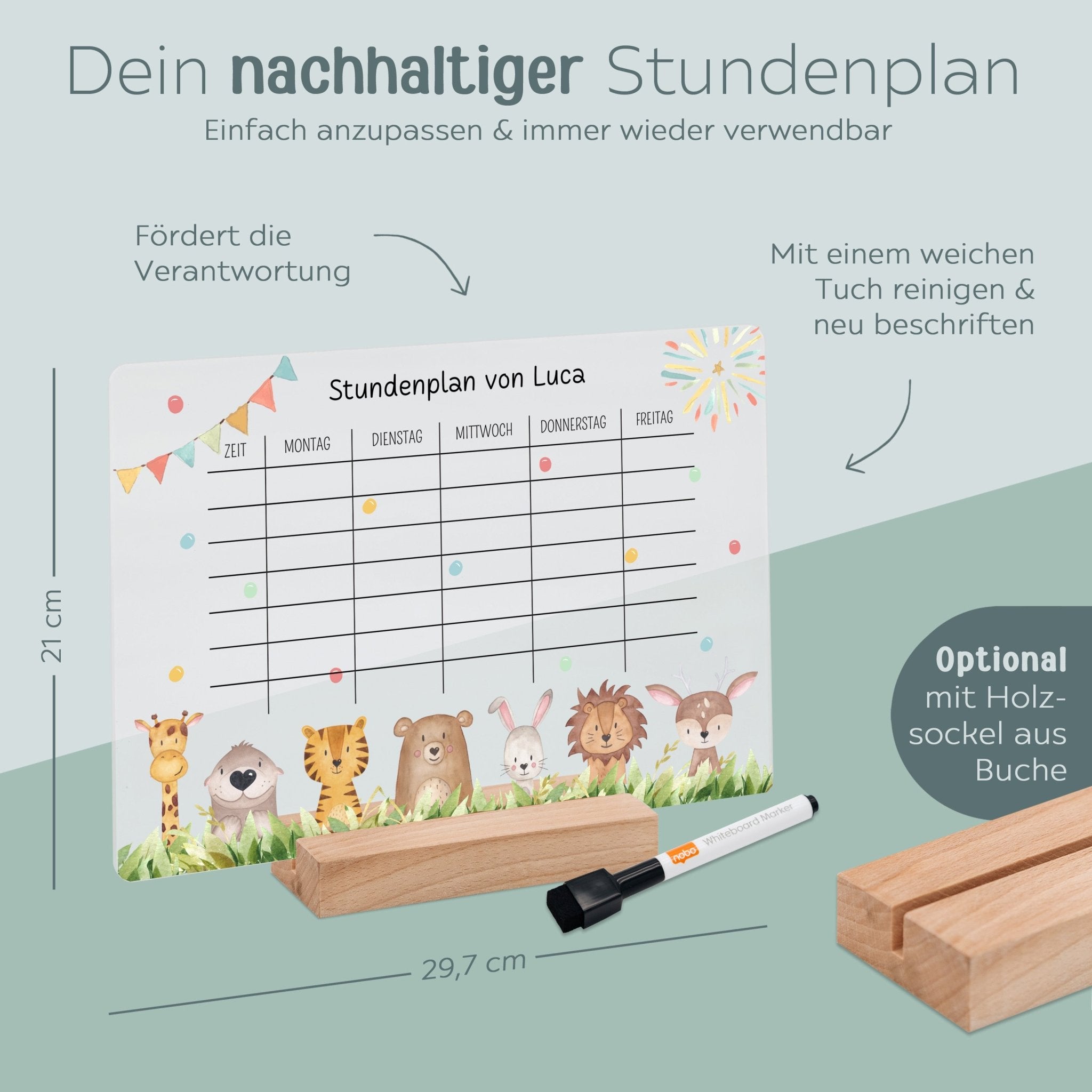 Stundenplan abwischbar personalisiert - Tiere unten Wiese - wunderwunsch