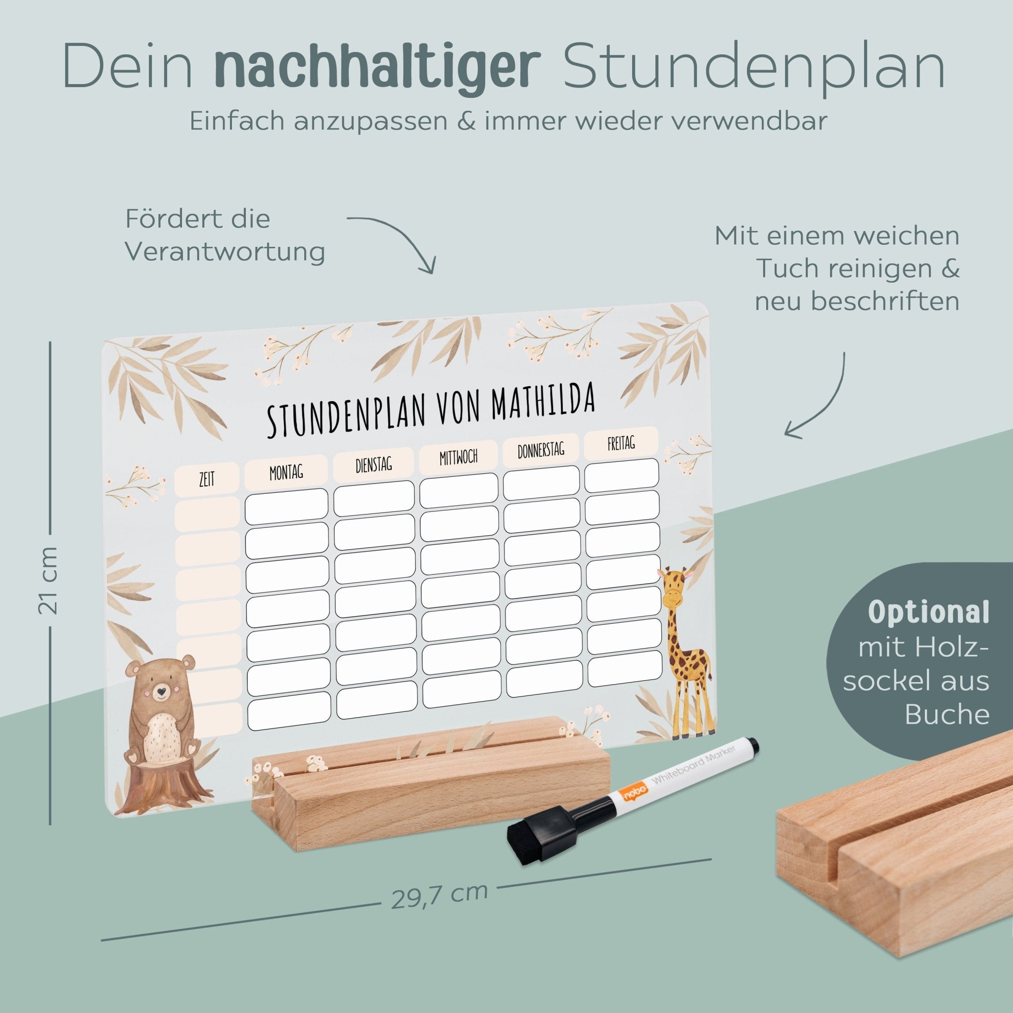 Stundenplan abwischbar personalisiert - Tiere Zweige beige - wunderwunsch