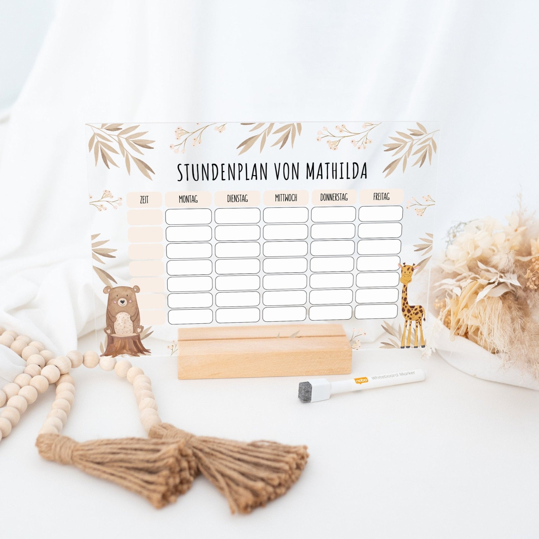 Stundenplan abwischbar personalisiert - Tiere Zweige beige - wunderwunsch
