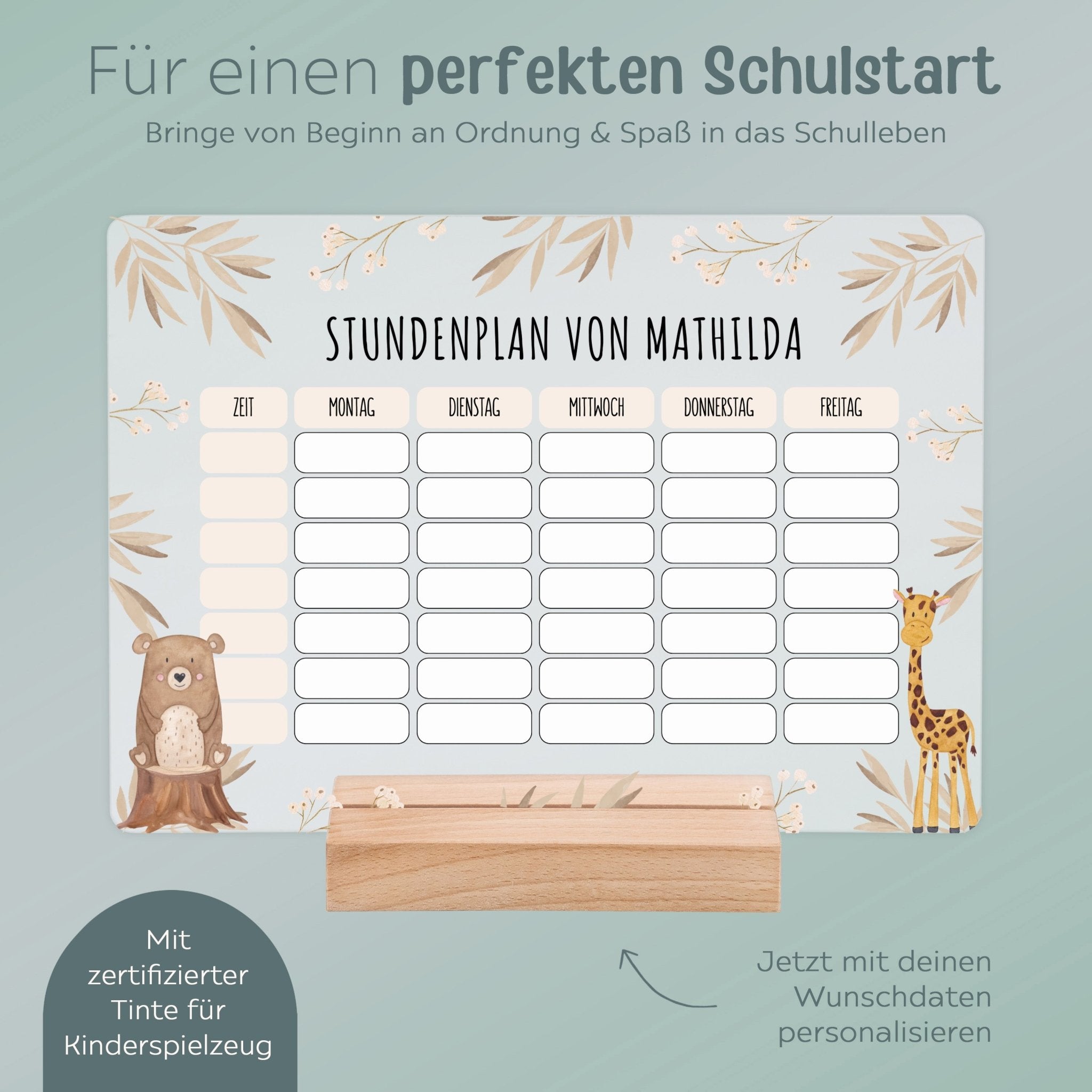 Stundenplan abwischbar personalisiert - Tiere Zweige beige - wunderwunsch
