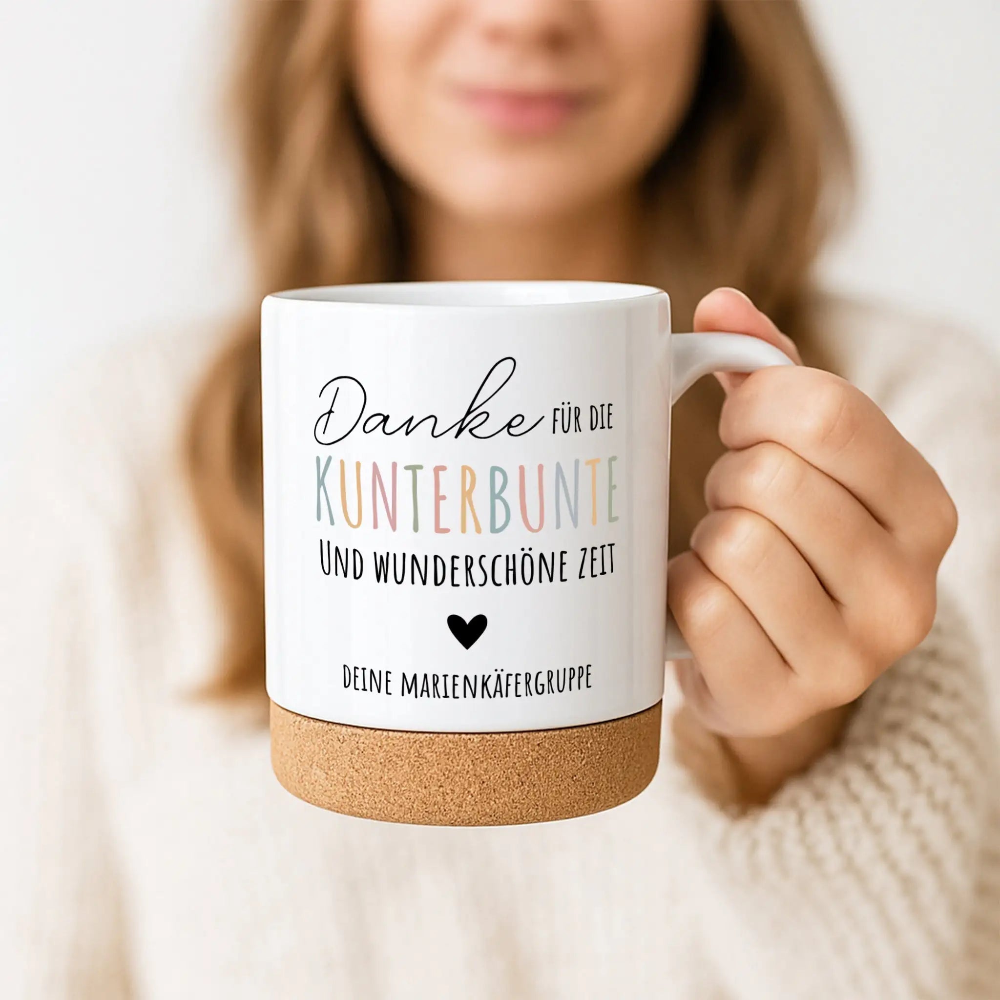Tasse mit Korkboden - Danke für die kunterbunte Zeit - wunderwunsch