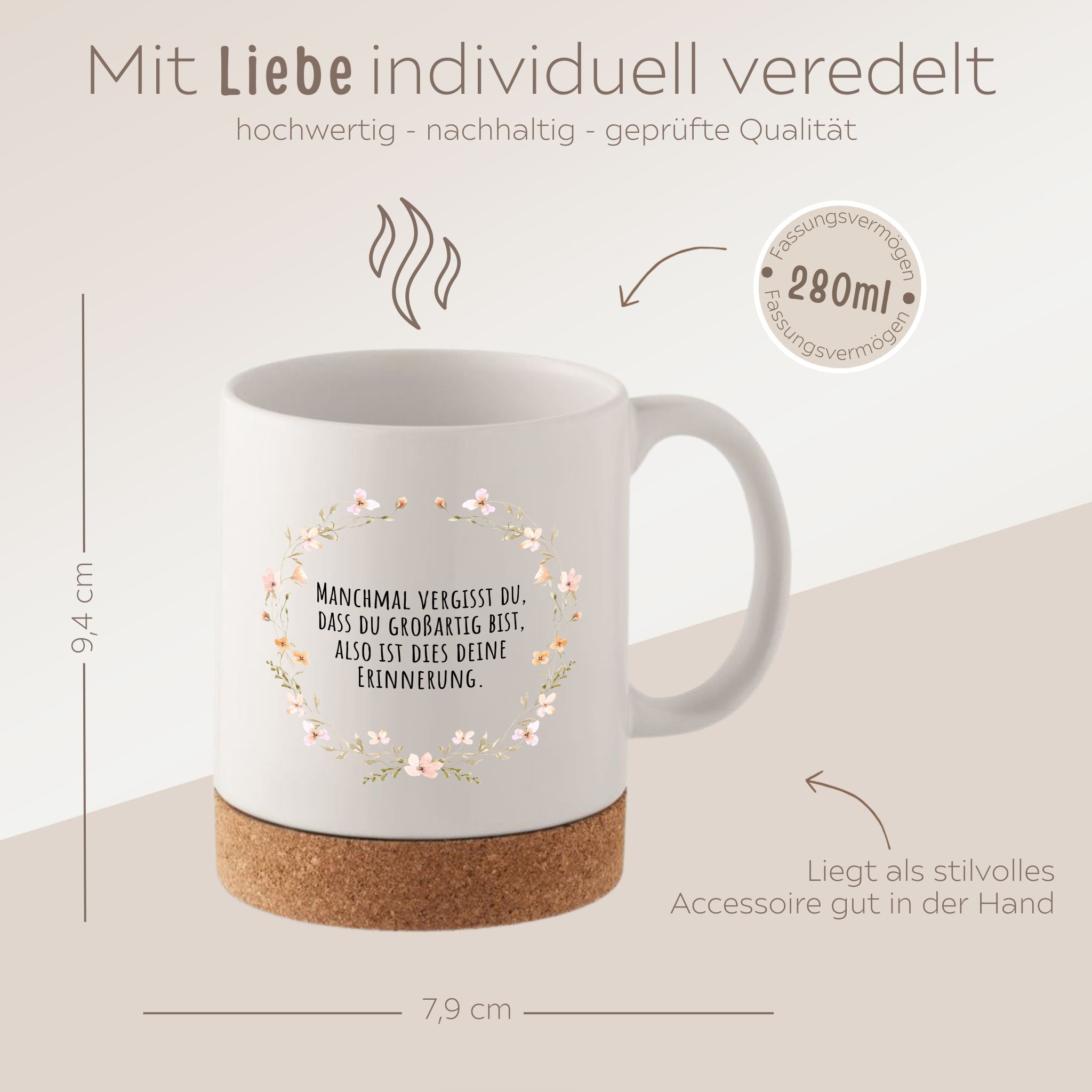 Tasse mit Korkboden - Du bist großartig - wunderwunsch