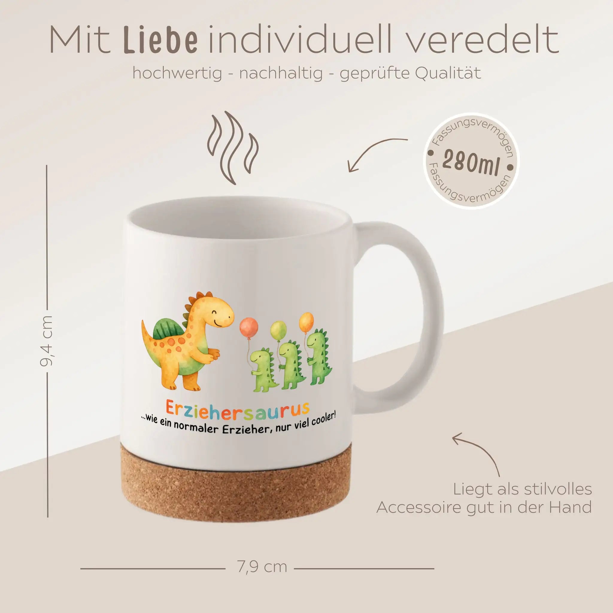 Tasse mit Korkboden - Erziehersaurus - wunderwunsch