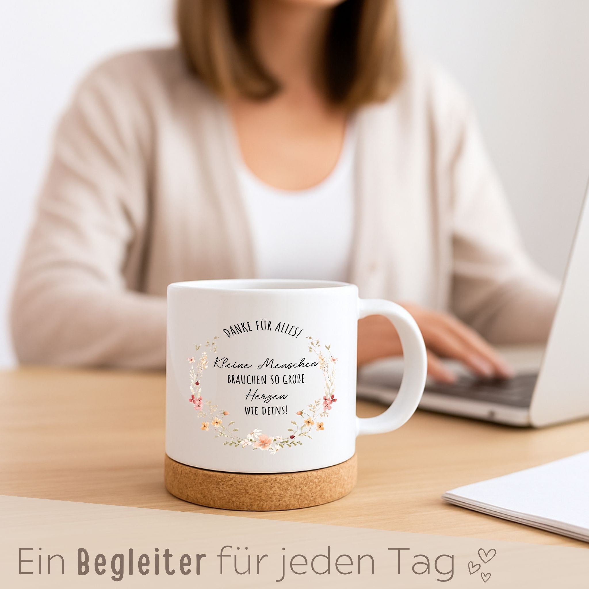 Tasse mit Korkboden - Kleine Menschen große Herzen - wunderwunsch