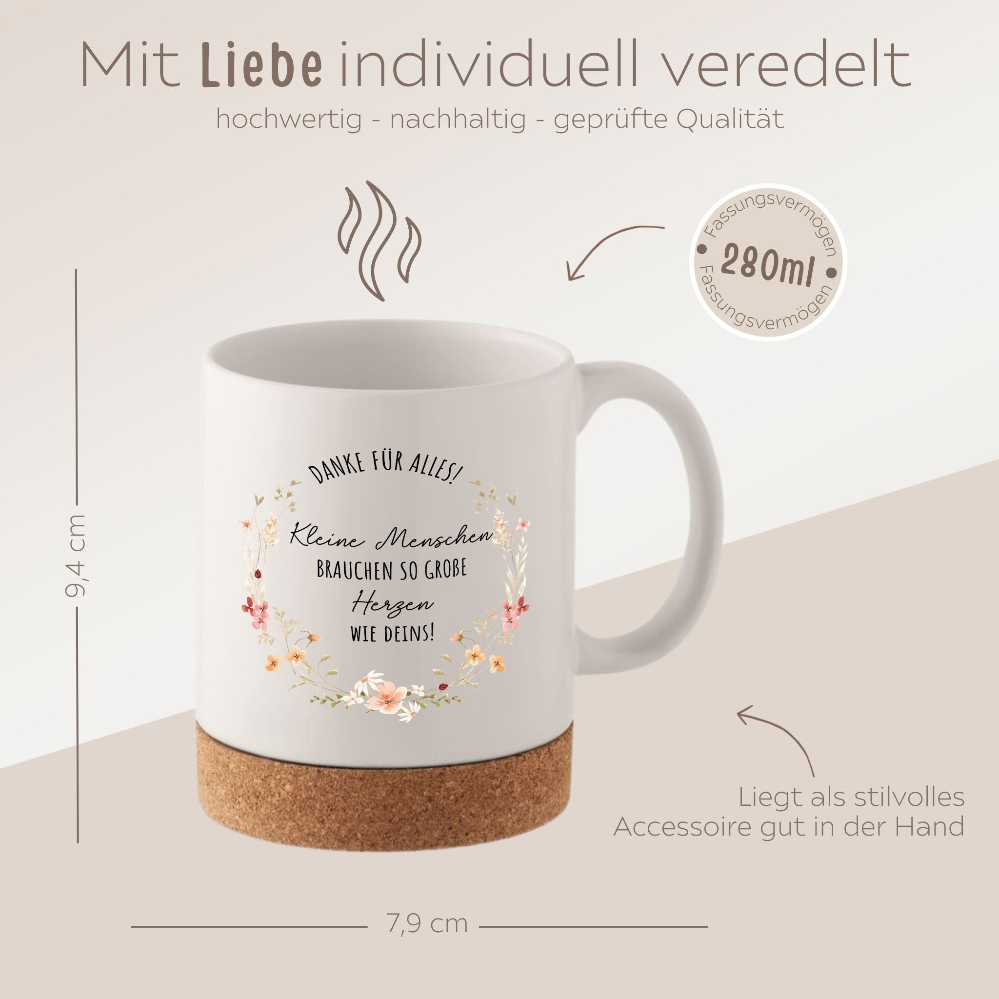Tasse mit Korkboden - Kleine Menschen große Herzen - wunderwunsch