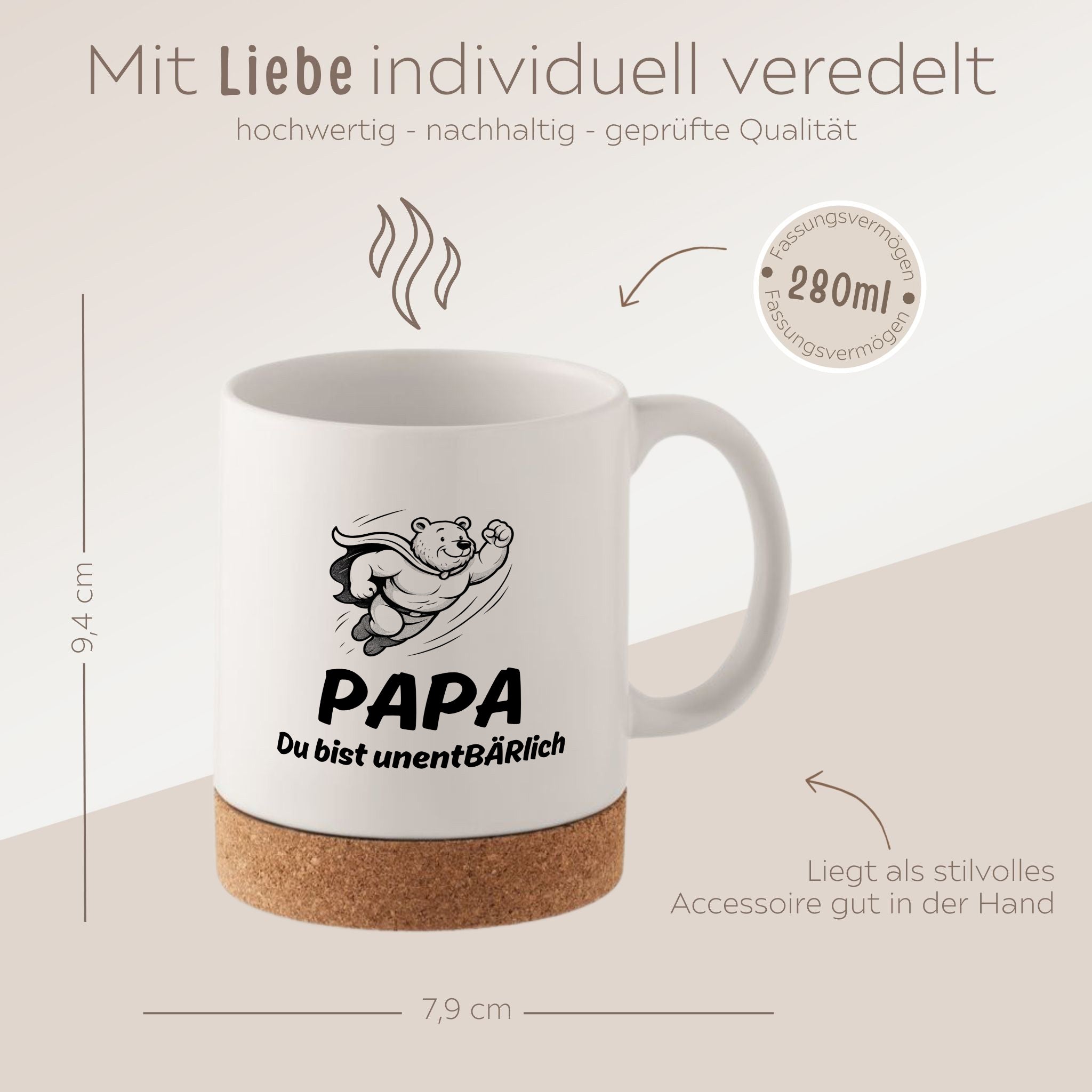 Tasse mit Korkboden - Papa du bist unentbärlich - wunderwunsch