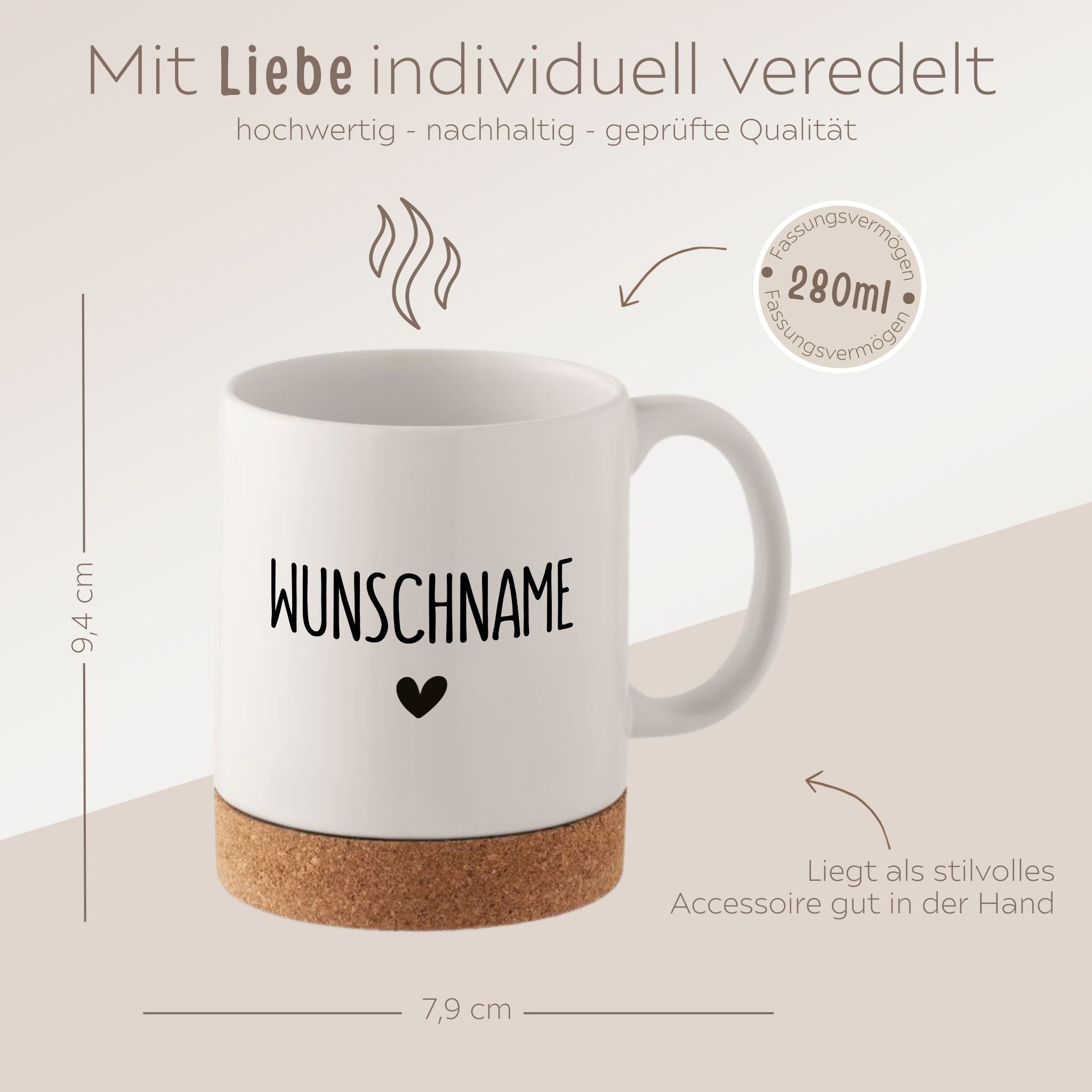 Tasse mit Korkboden - Wunschname - wunderwunsch