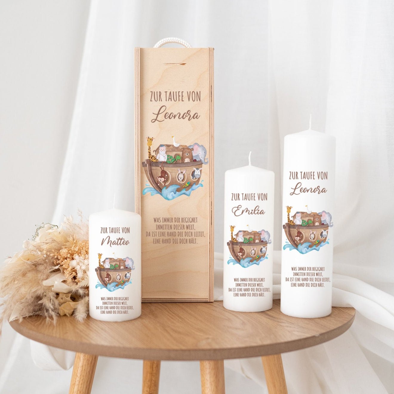 Taufkerze personalisiert - Arche Noah Tiere - wunderwunsch