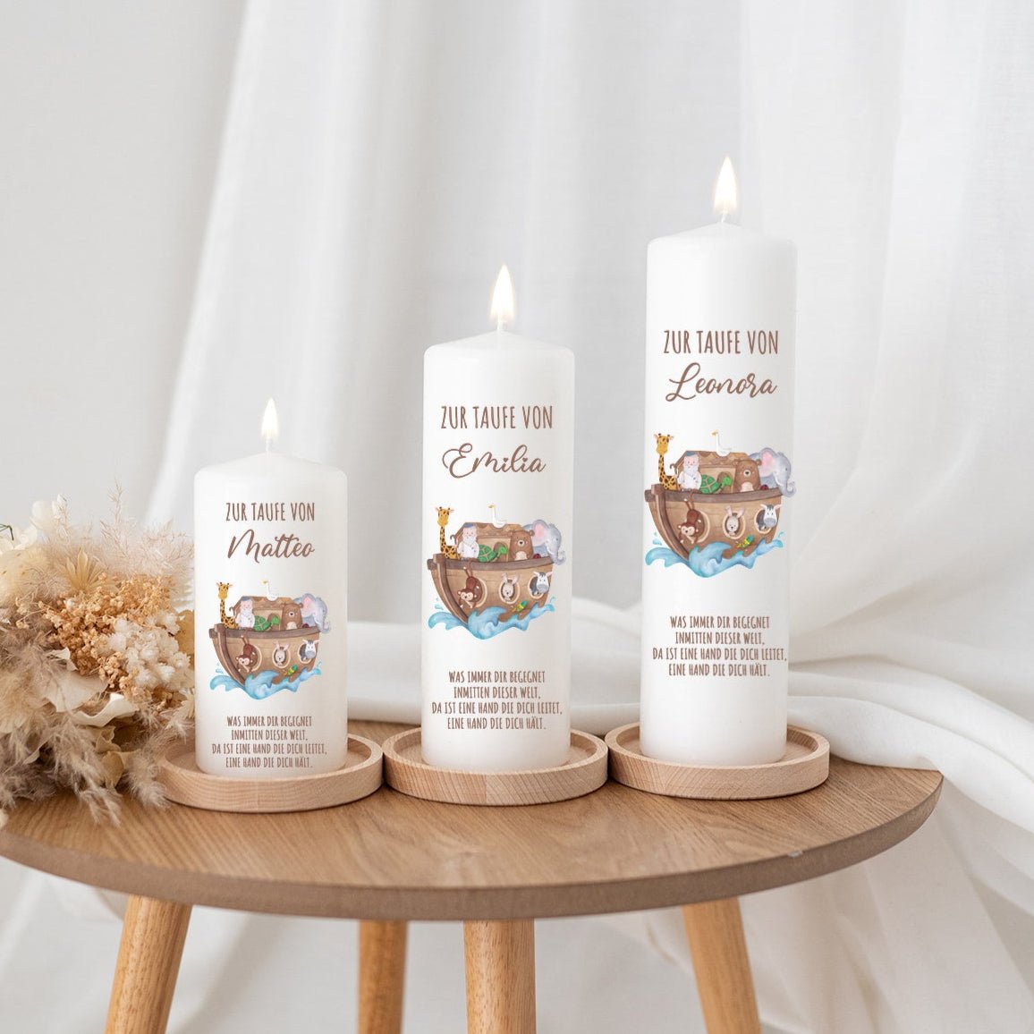 Taufkerze personalisiert - Arche Noah Tiere - wunderwunsch