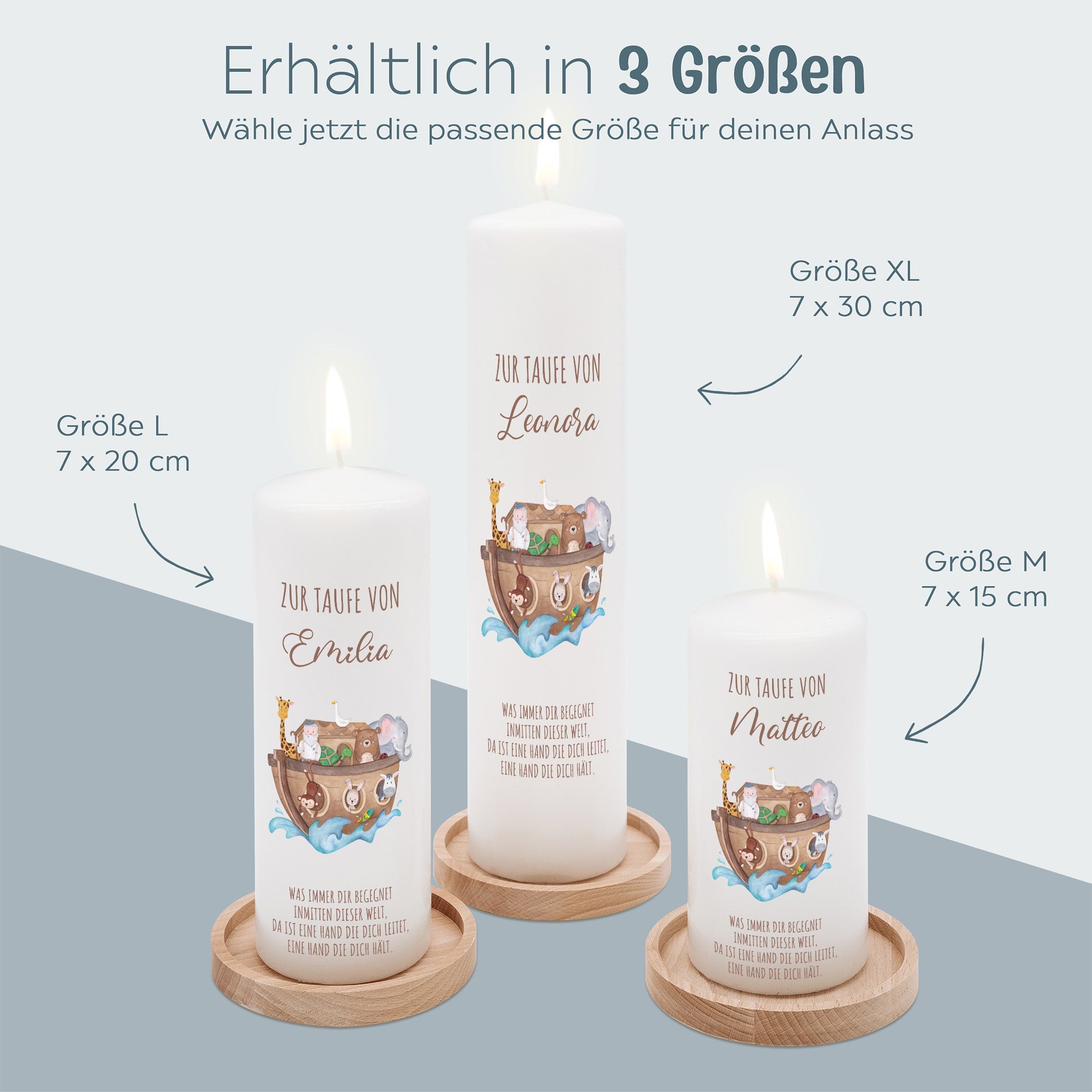 Taufkerze personalisiert - Arche Noah Tiere - wunderwunsch