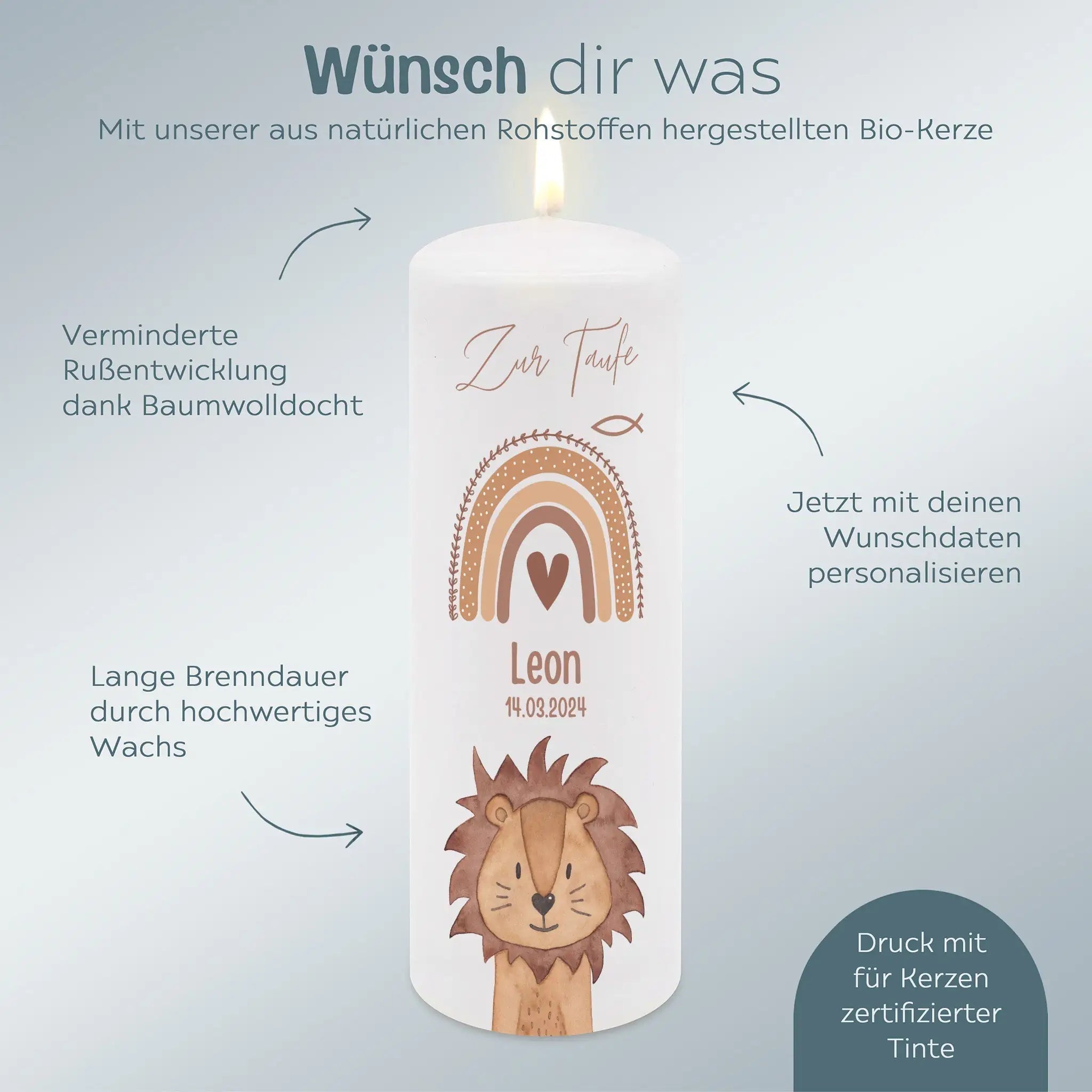 Taufkerze personalisiert - Taufe Tiere - wunderwunsch