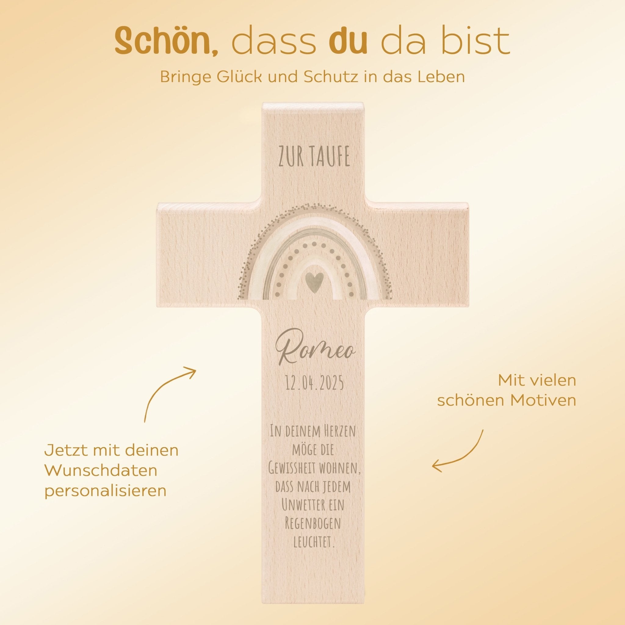 Taufkreuz aus Holz - Regenbogen Punkte Aquarell - wunderwunsch