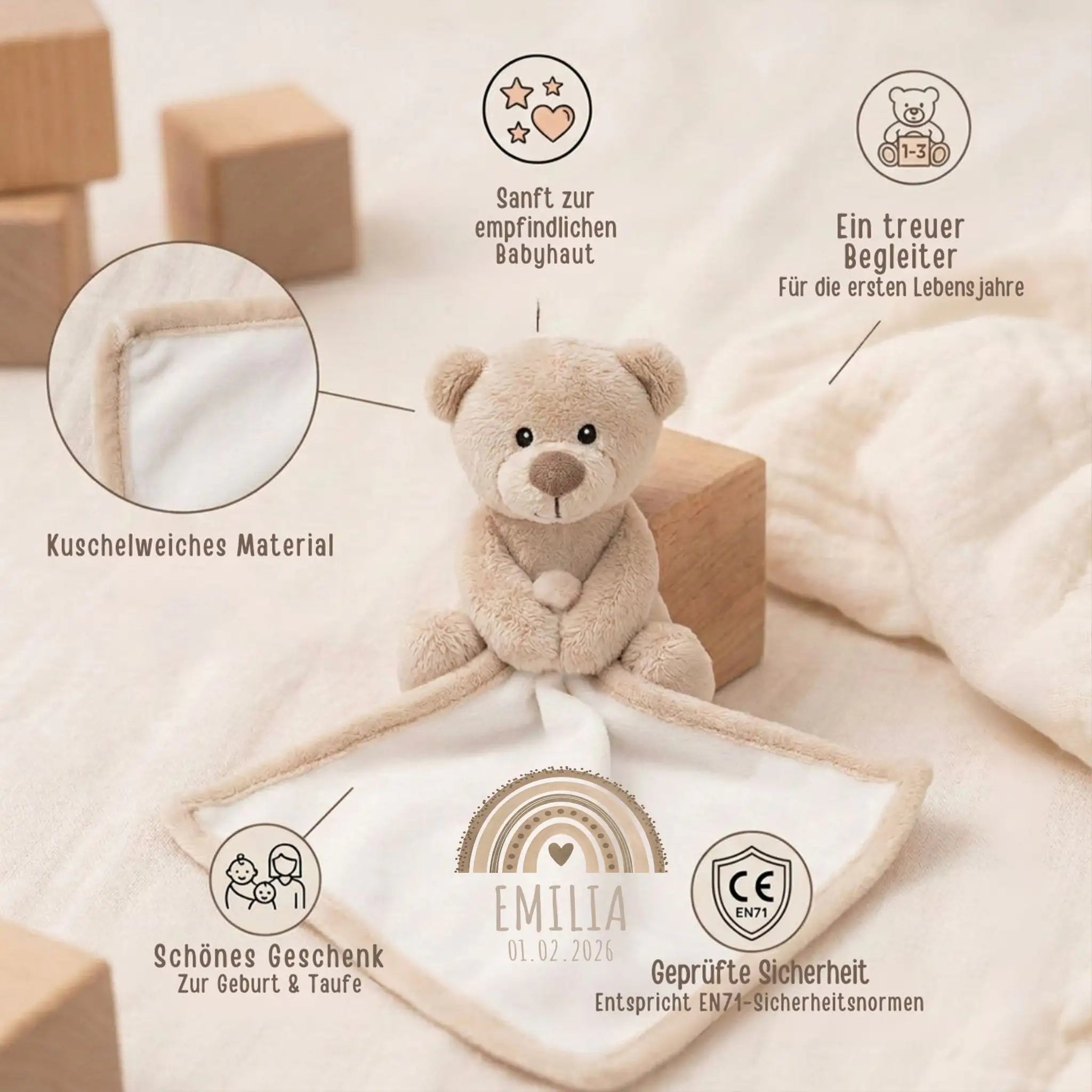 Teddybär Schmusetuch "Regenbogen" - wunderwunsch