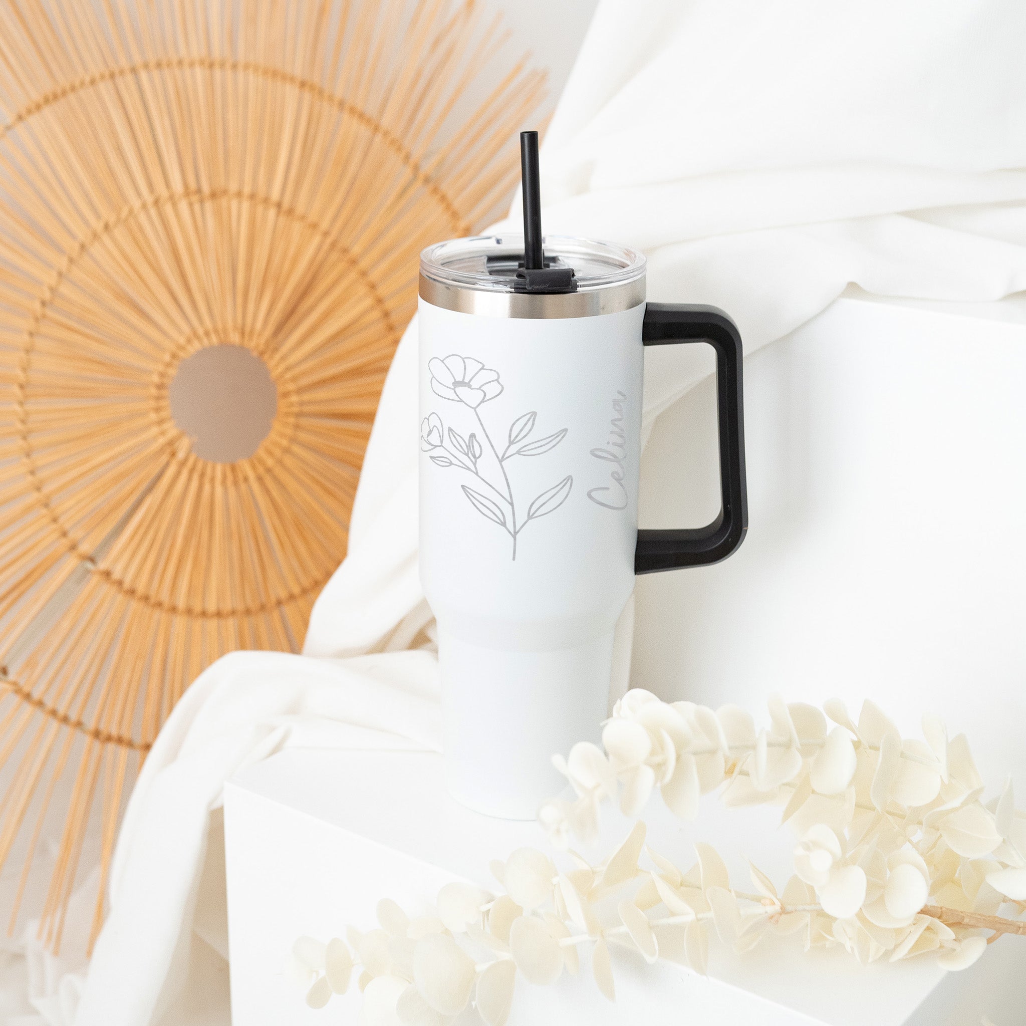 Thermobecher mit Henkel - Blume - wunderwunsch