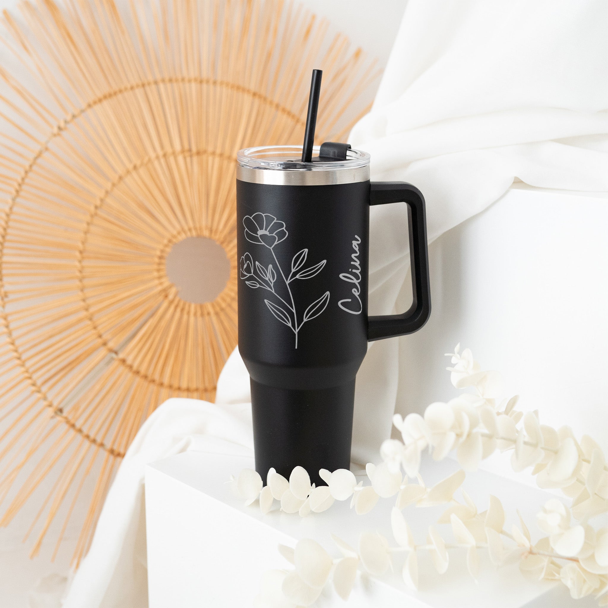 Thermobecher mit Henkel - Blume - wunderwunsch