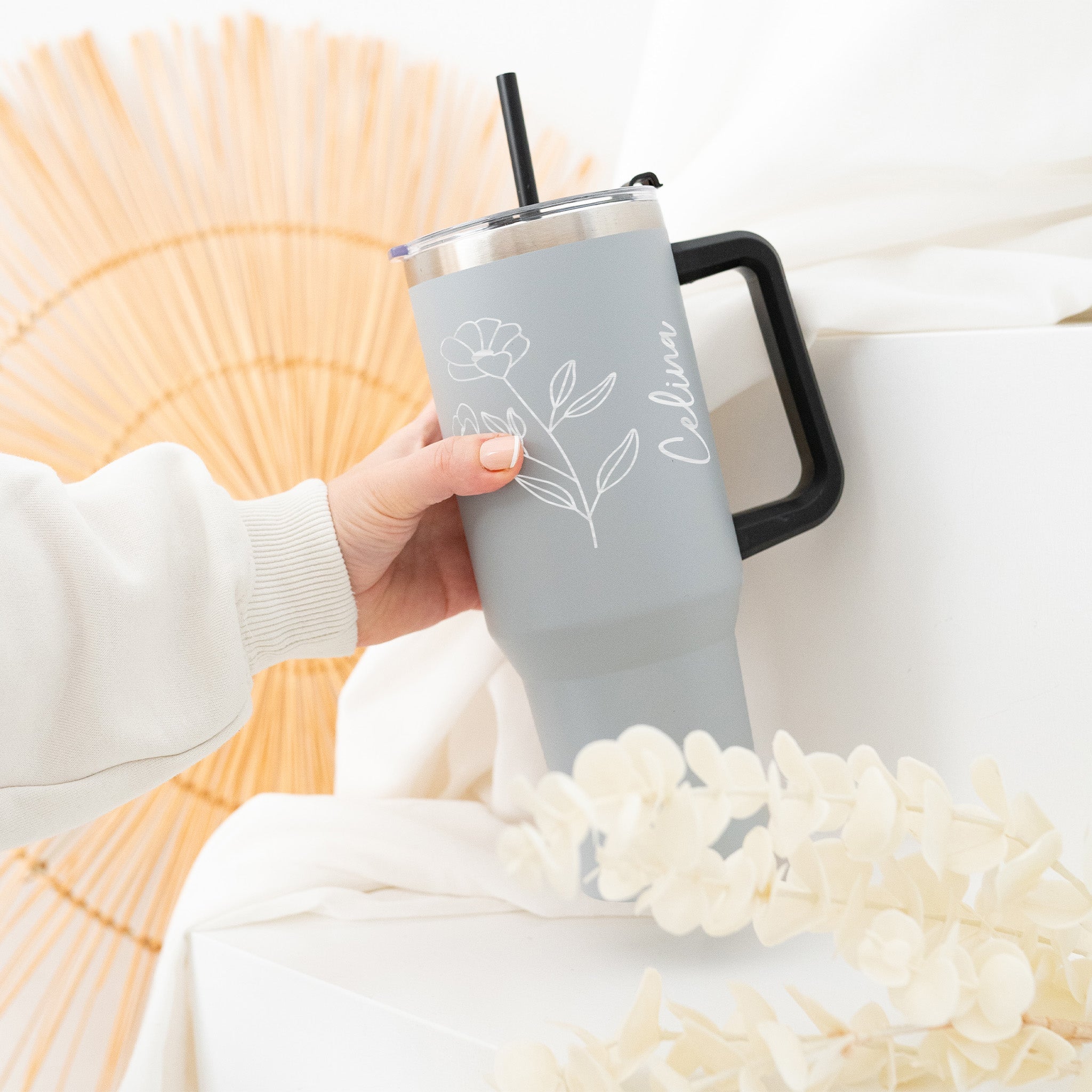 Thermobecher mit Henkel - Blume - wunderwunsch