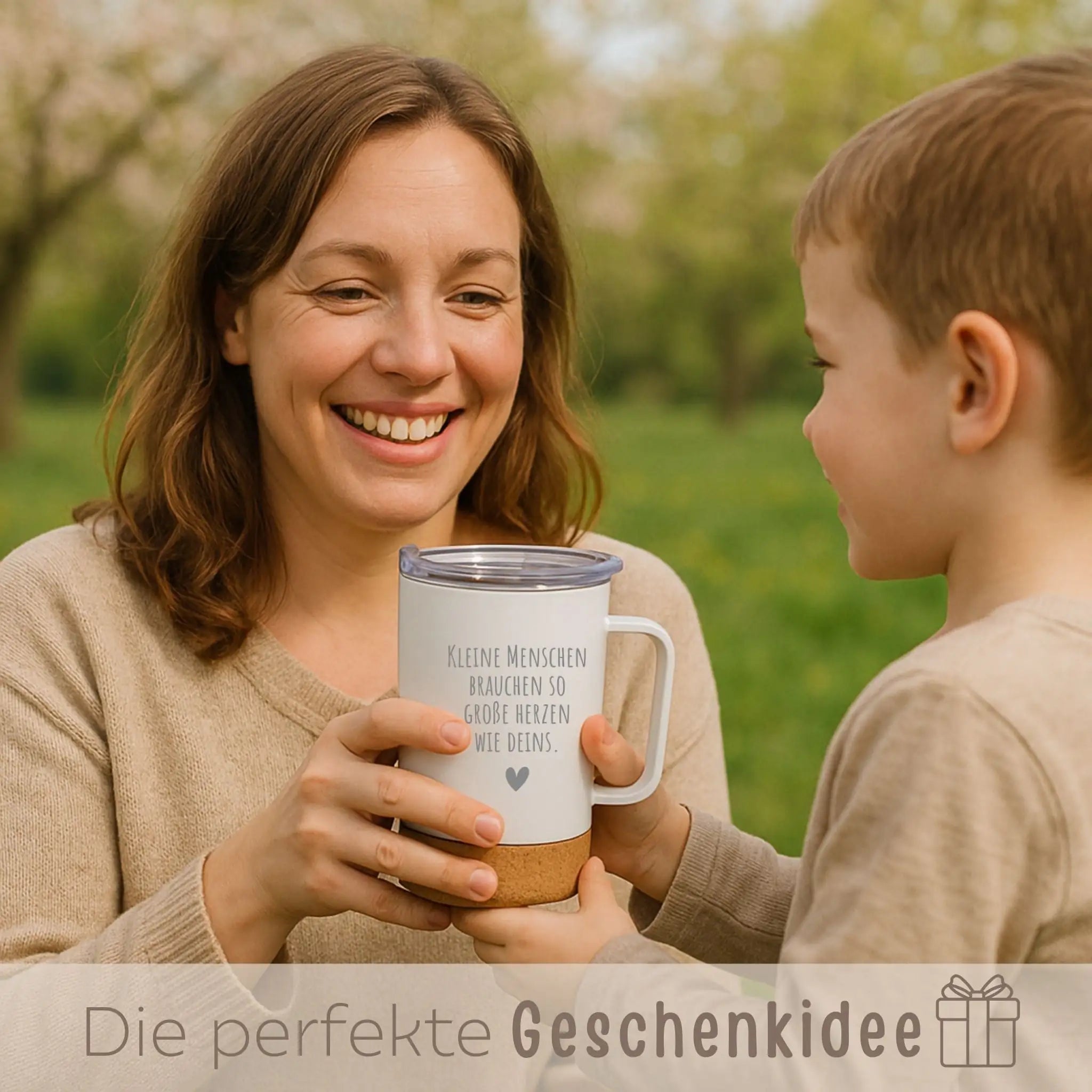Thermobecher mit Kork - Kleine Menschen große Herzen - wunderwunsch