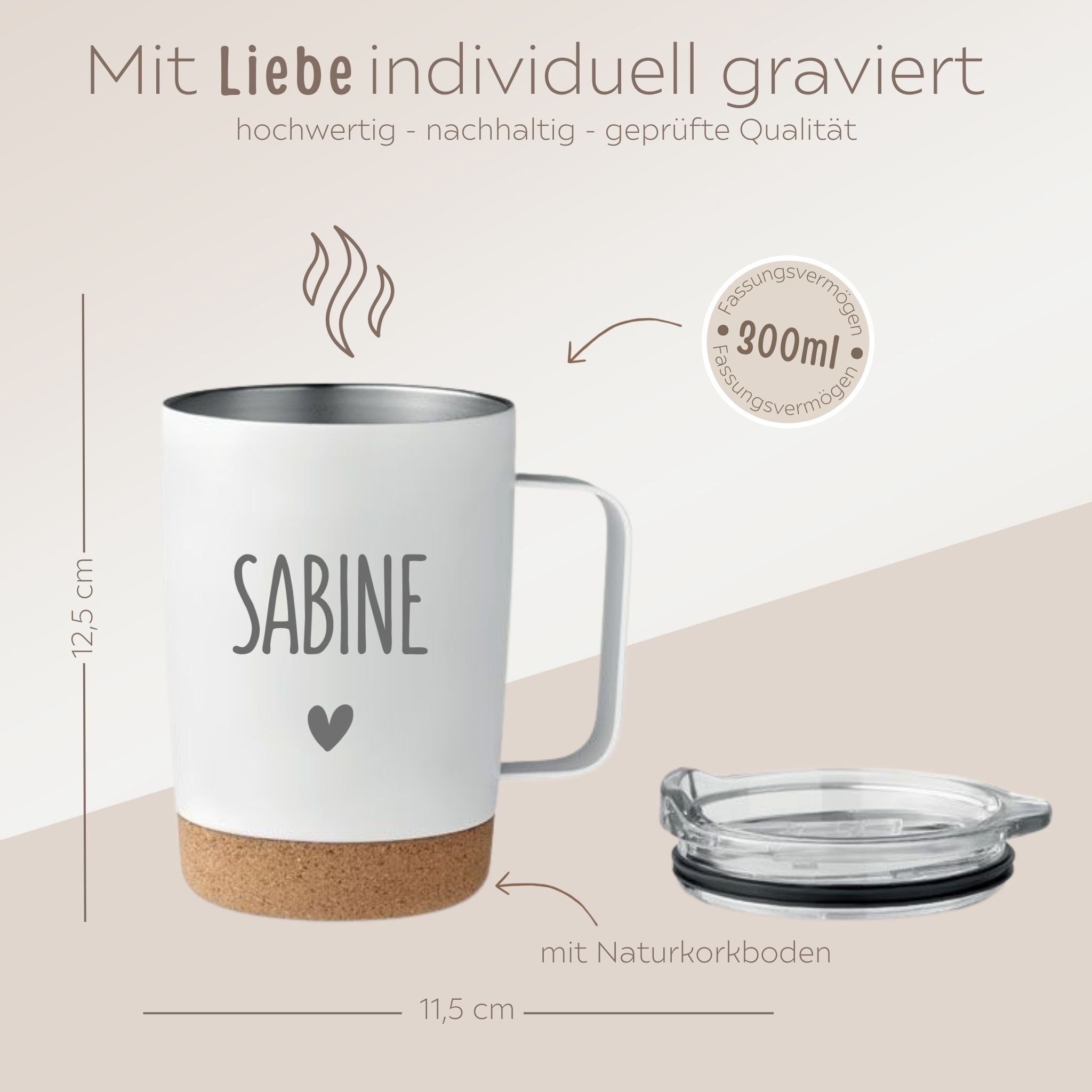 Thermobecher mit Kork - Wunschname - wunderwunsch