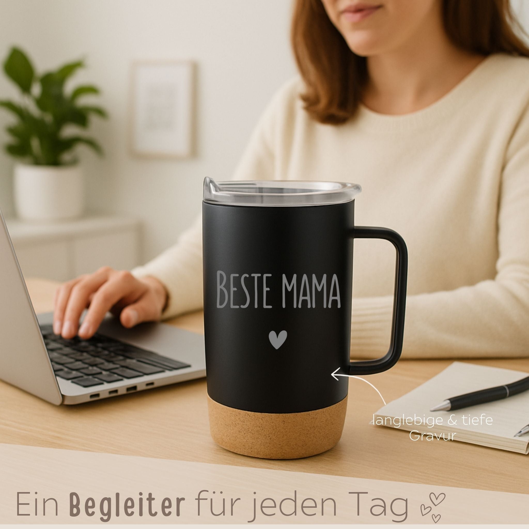 Thermobecher mit Kork - Wunschname - wunderwunsch