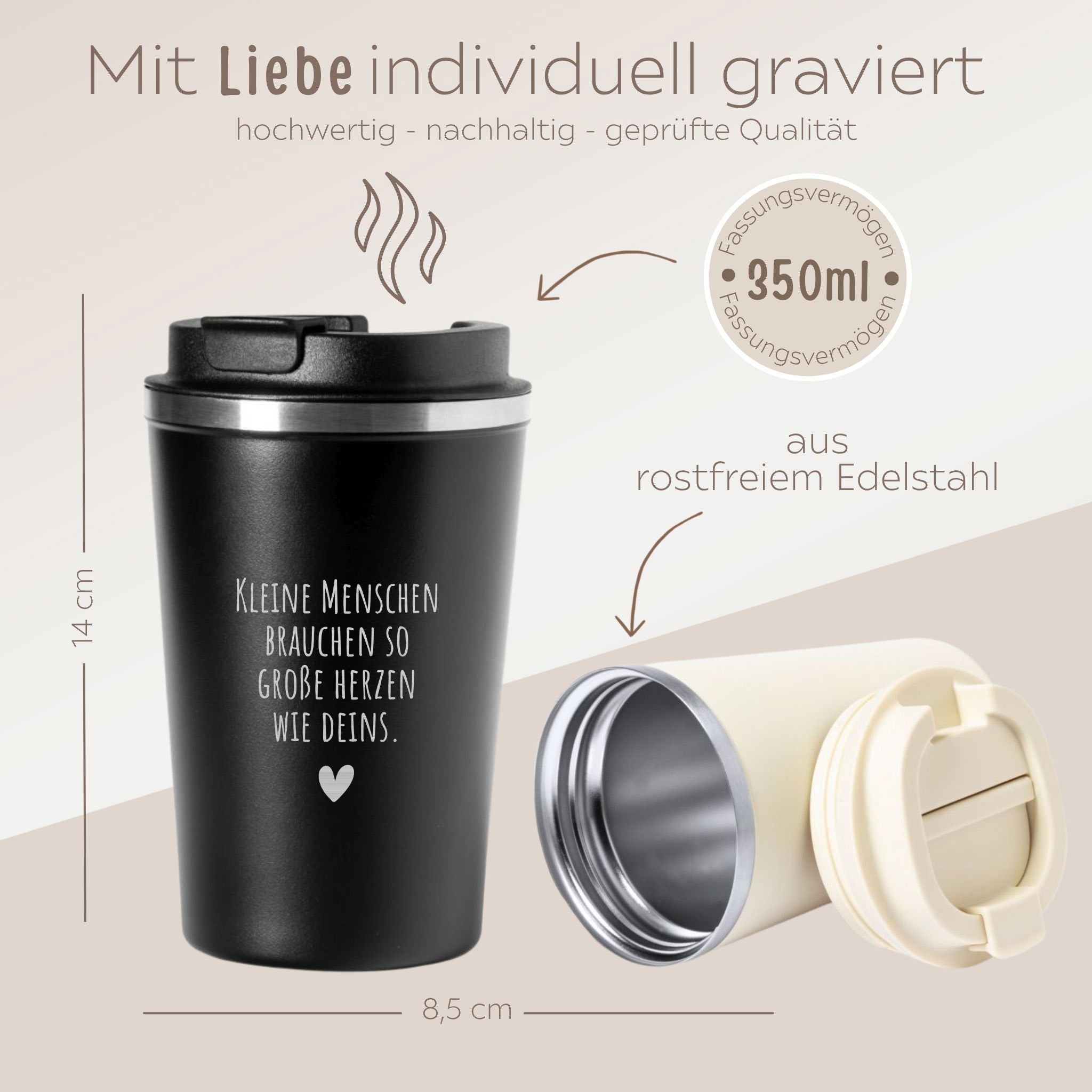 Thermobecher To - Go - Kleine Menschen brauchen große Herzen - wunderwunsch