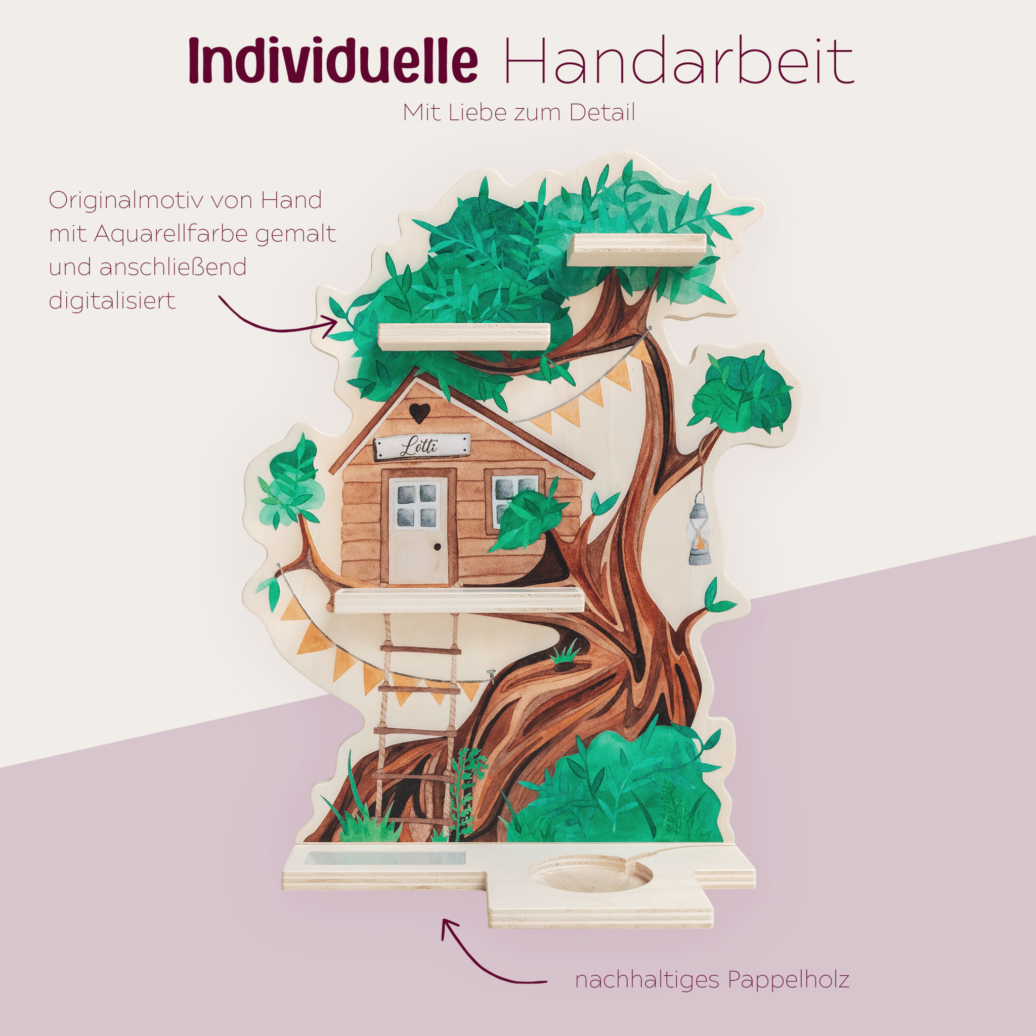 Toniebox Regal Holz - Baumhaus Aquarell - wunderwunsch