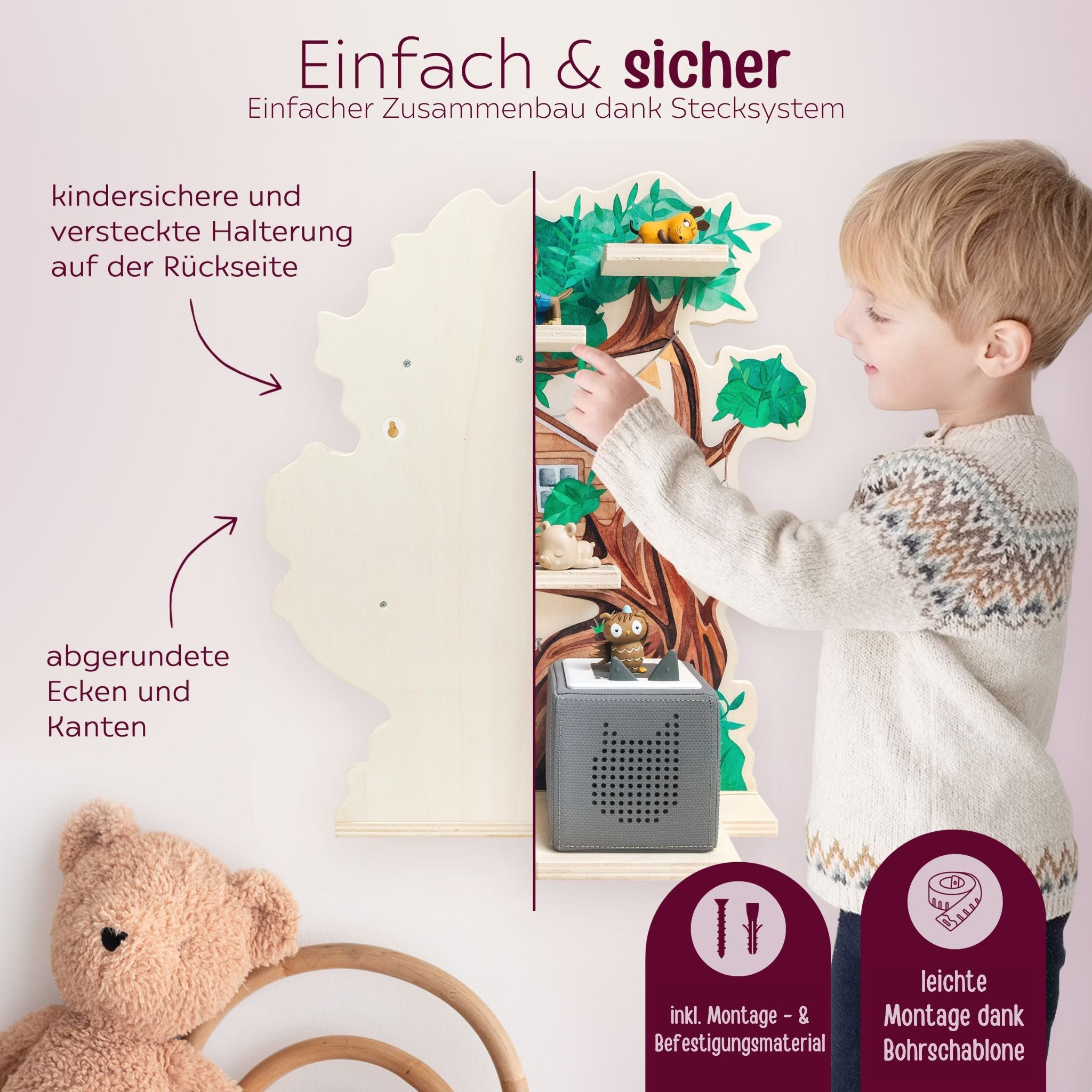 Toniebox Regal Holz - Baumhaus Aquarell - wunderwunsch