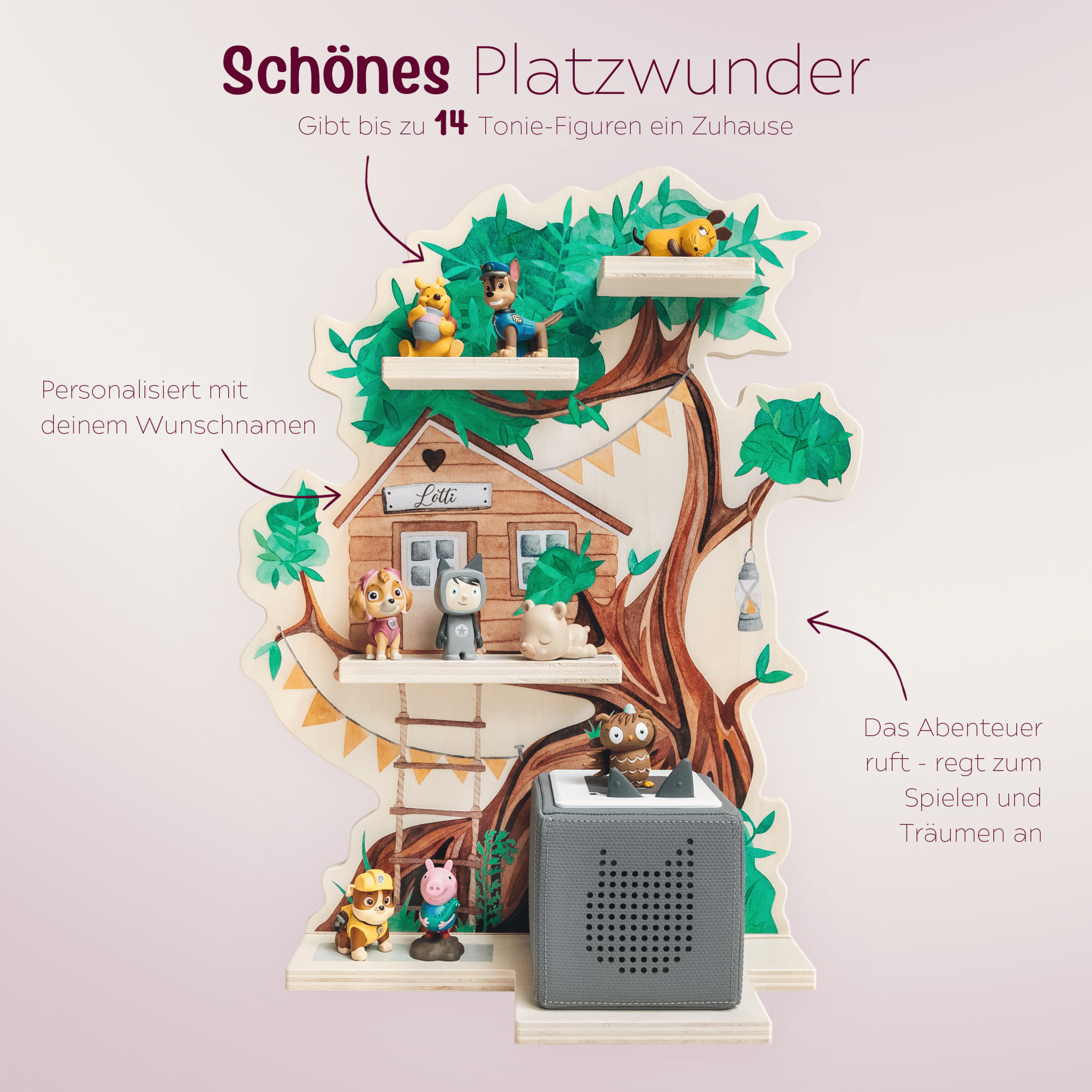 Toniebox Regal Holz - Baumhaus Aquarell - wunderwunsch