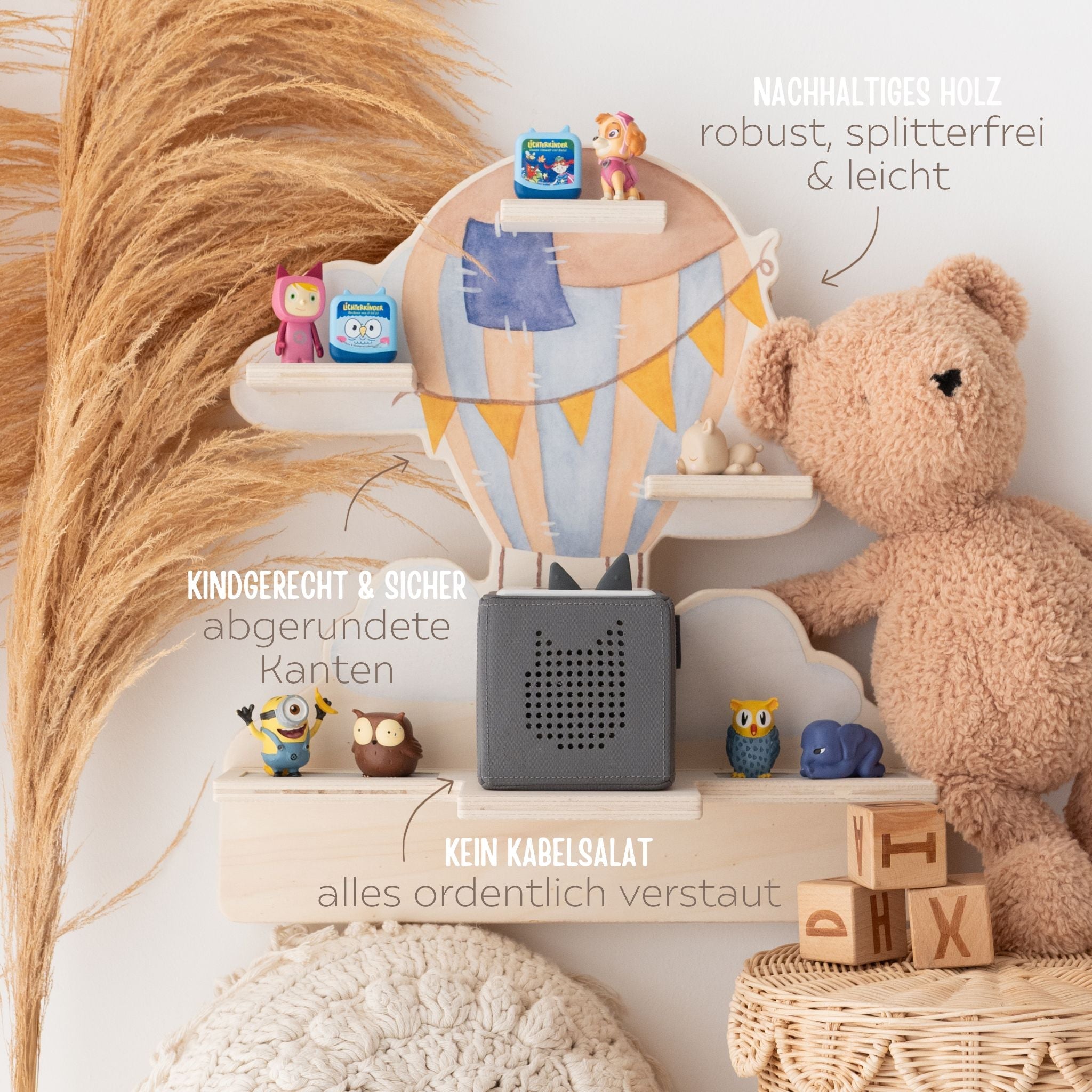 Toniebox Regal Holz - Heißluftballon Aquarell - wunderwunsch