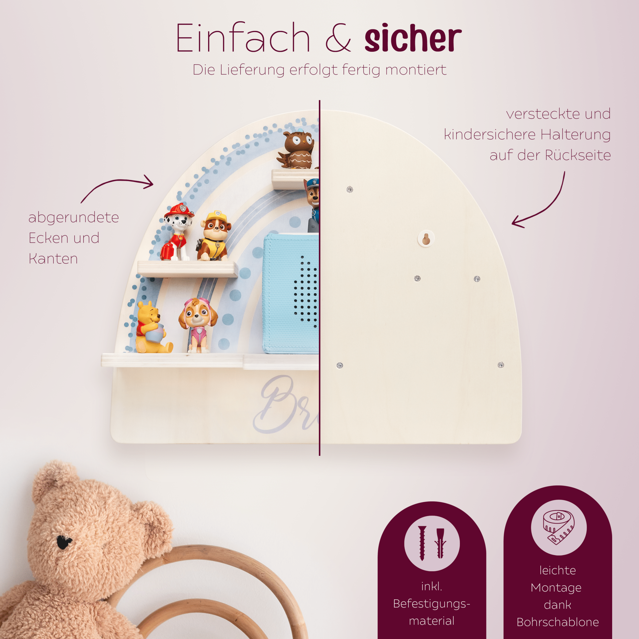 Toniebox Regal Holz - Regenbogen Aquarell - wunderwunsch