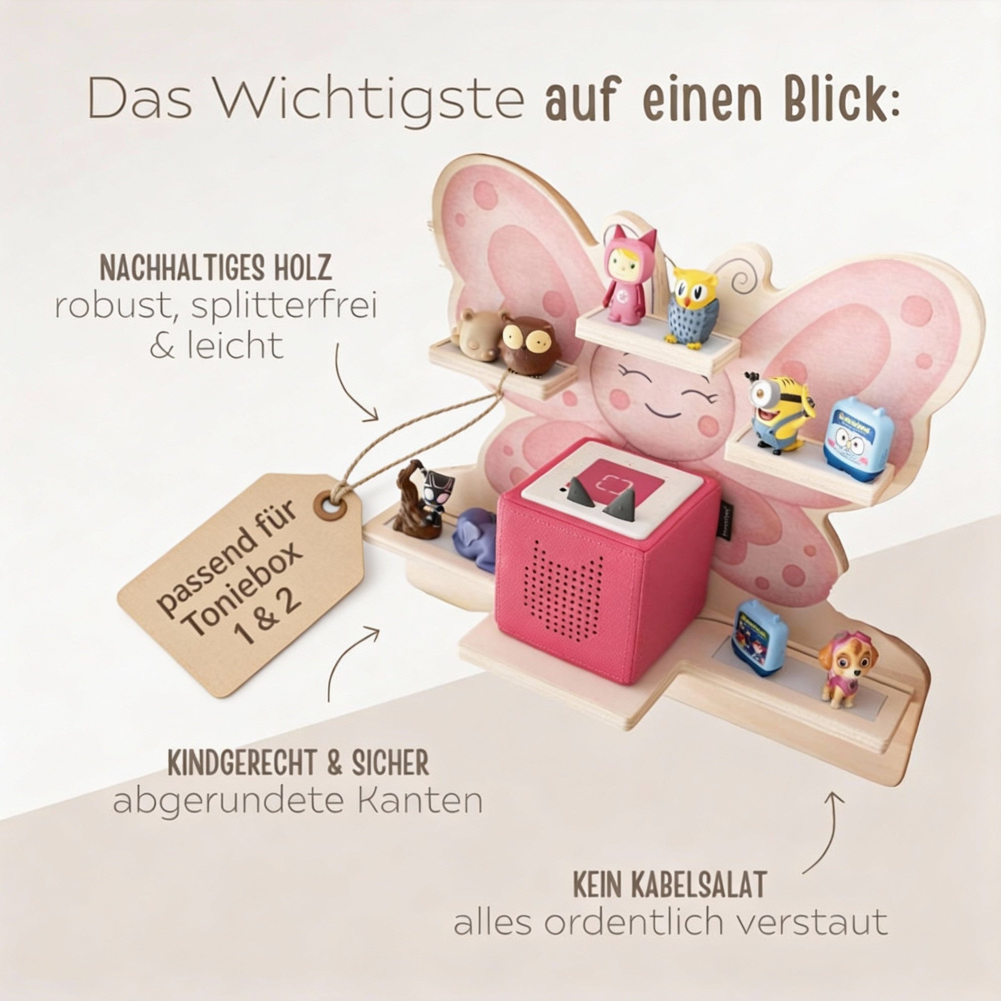 Toniebox Regal Holz - Schmetterling Aquarell - wunderwunsch