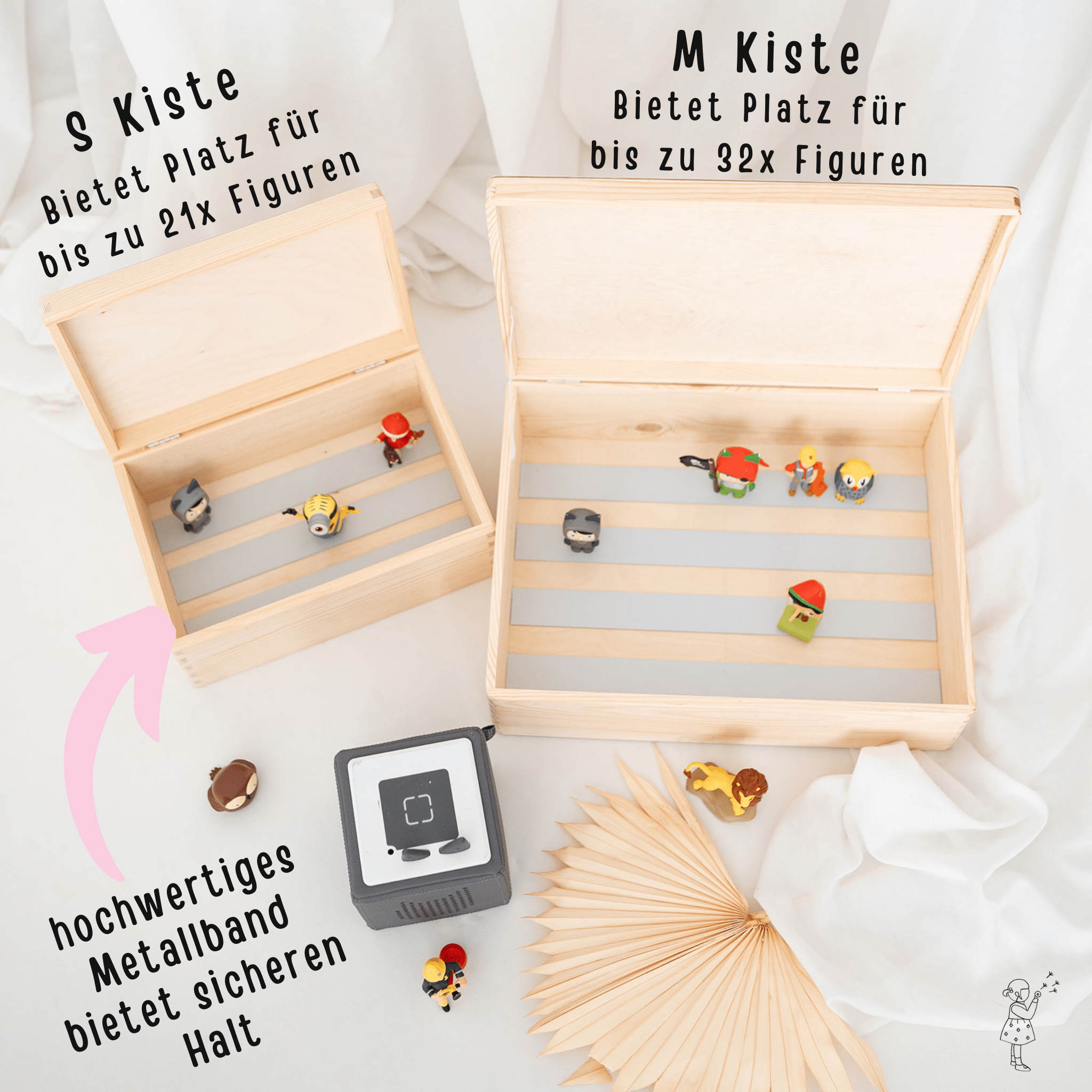 Toniefiguren Kiste Holz mit Magnetstreifen - Regenbogen Punkte Aquarell - wunderwunsch