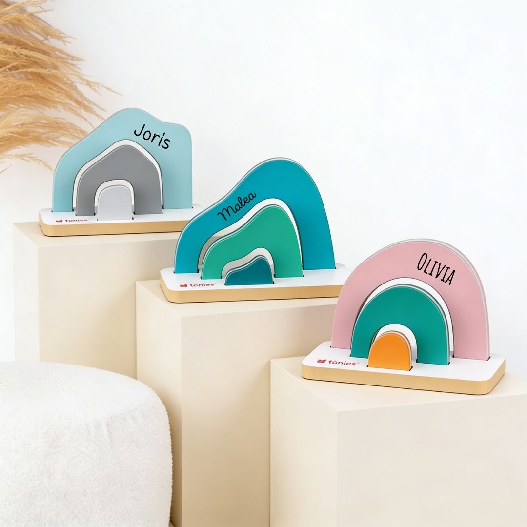 TONIES® Mini Standregal personalisierbar - Regenbogen, Berg, Haus - wunderwunsch