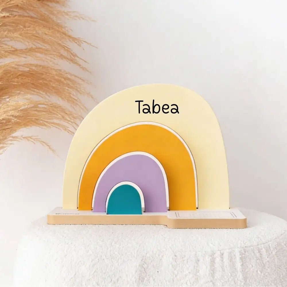 TONIES® Standregal personalisierbar - Regenbogen, Berg, Haus - wunderwunsch
