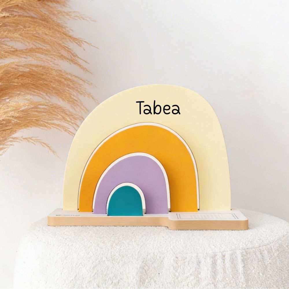 TONIES® Standregal personalisierbar - Regenbogen, Berg, Haus - wunderwunsch