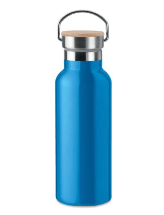 Trinkflasche Edelstahl 500ml mit Bambusdeckel - Blau - wunderwunsch