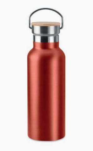 Trinkflasche Edelstahl 500ml mit Bambusdeckel - Rot - wunderwunsch