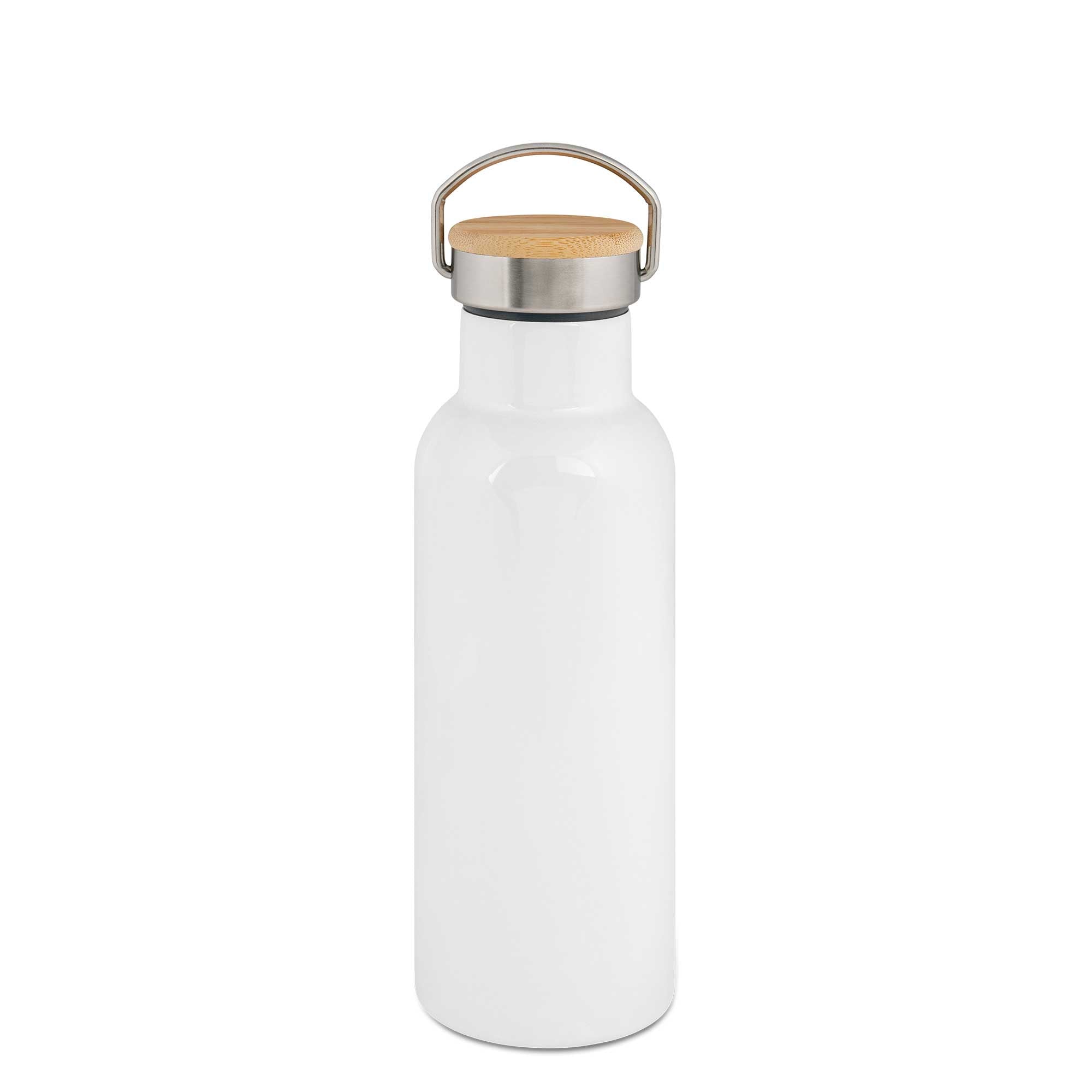 Trinkflasche Edelstahl 500ml mit Bambusdeckel - Weiß - wunderwunsch